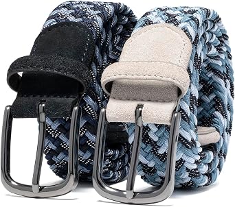 Fabio Valenti Mens Belt, Stretch Canvas Fabric Woven Elastic Multicolored Braided Belts for Golf Casual Pants