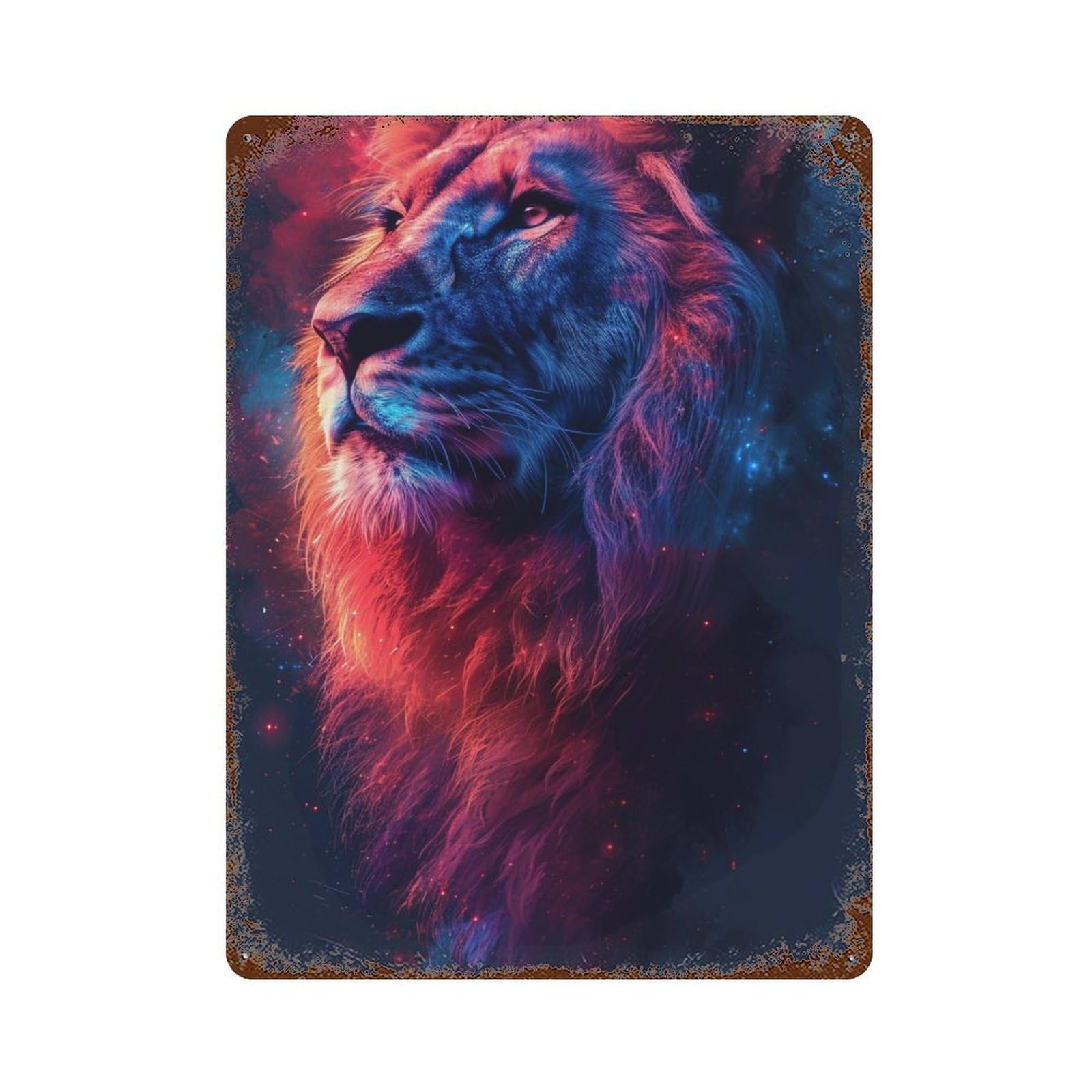 Rust Effect Galactic Lion Majesty -3 Retro Metal Sign 15.7"x11.8", Novelty Wall Decor for Bistro, Counter And Cafe Decor