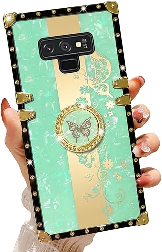 Para Samsung Galaxy Note 9 Caja De Teléfono Cuadrado Con Soporte De Anillo De Las Niñas Mujeres Cubierta Protectora A Prueba De Golpes De Lujo -