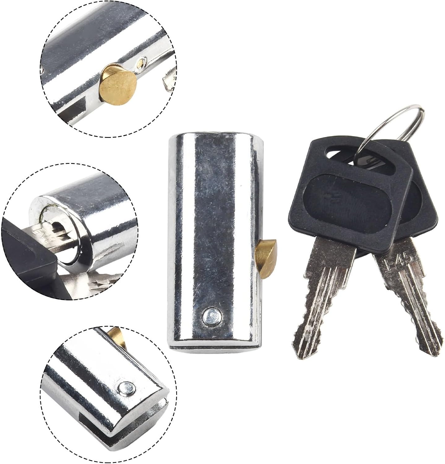Silver Zinc Alloy Sliding Door Lock Closet, Mailbox, Drawer and Cabinet with 2 Keys, Secure Office Desk Furniture Hardware