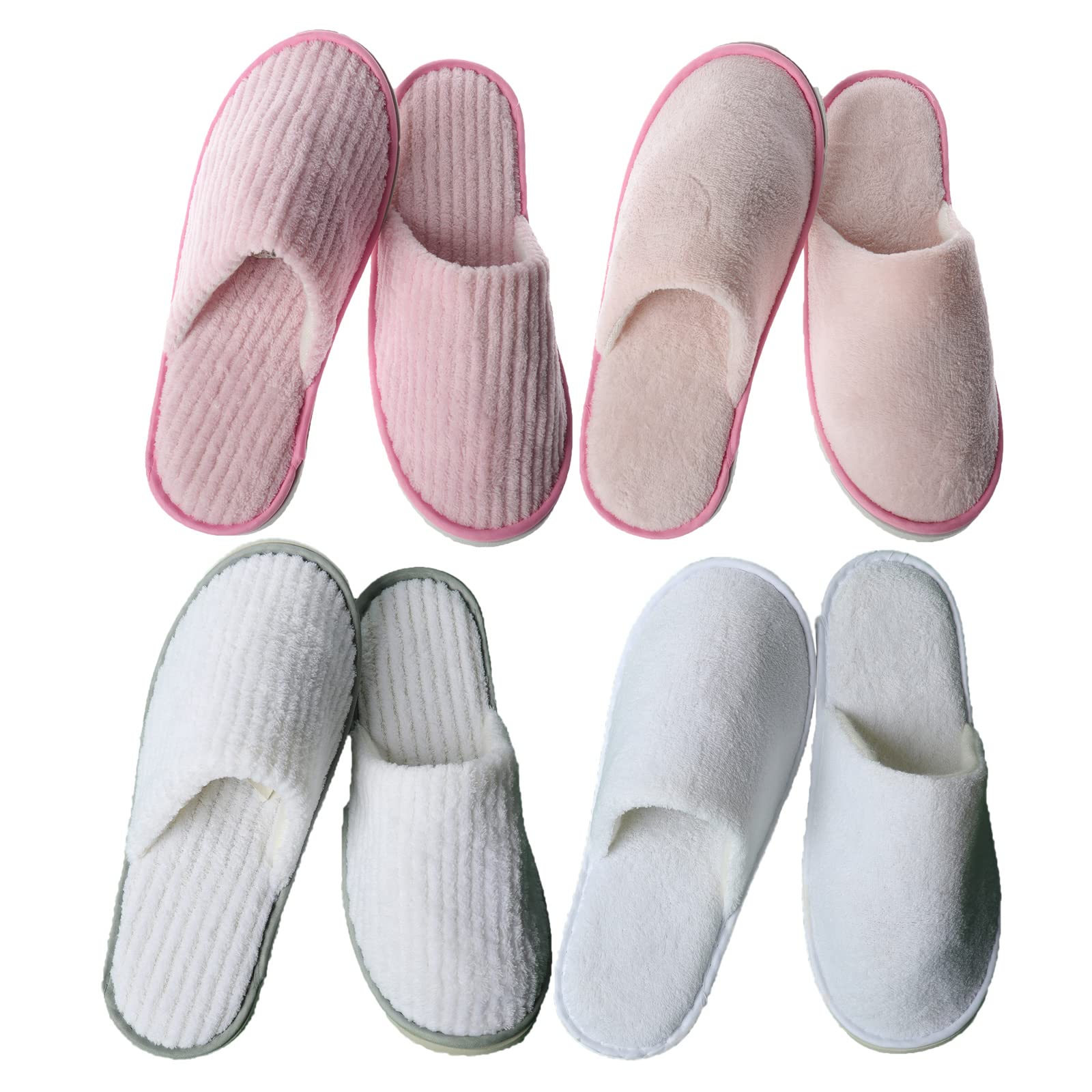 JK Home4 Pairs Disposable House Slippers, Soft Coral Fleece Closed Toe Non  Slip Washable Reusable, Women Men Padded Sole Slippers, Home Indoor Guest