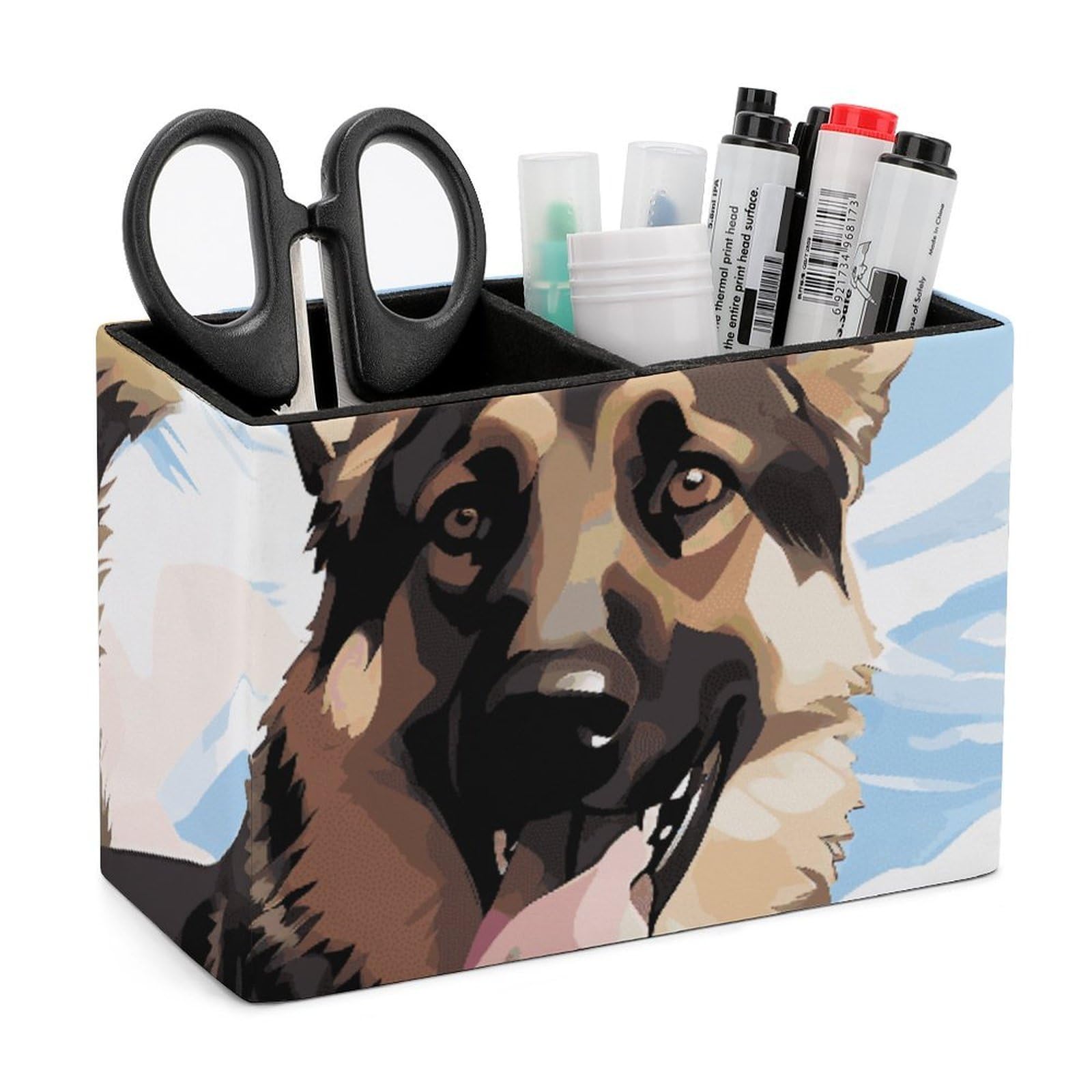 JTREHY German Shepherd Dog Lovers Pencil Holder Exquisite Fashion Leather Pen Receptacle Soft High-End Pen Container for Office Home Accessories Or Housewarming Present