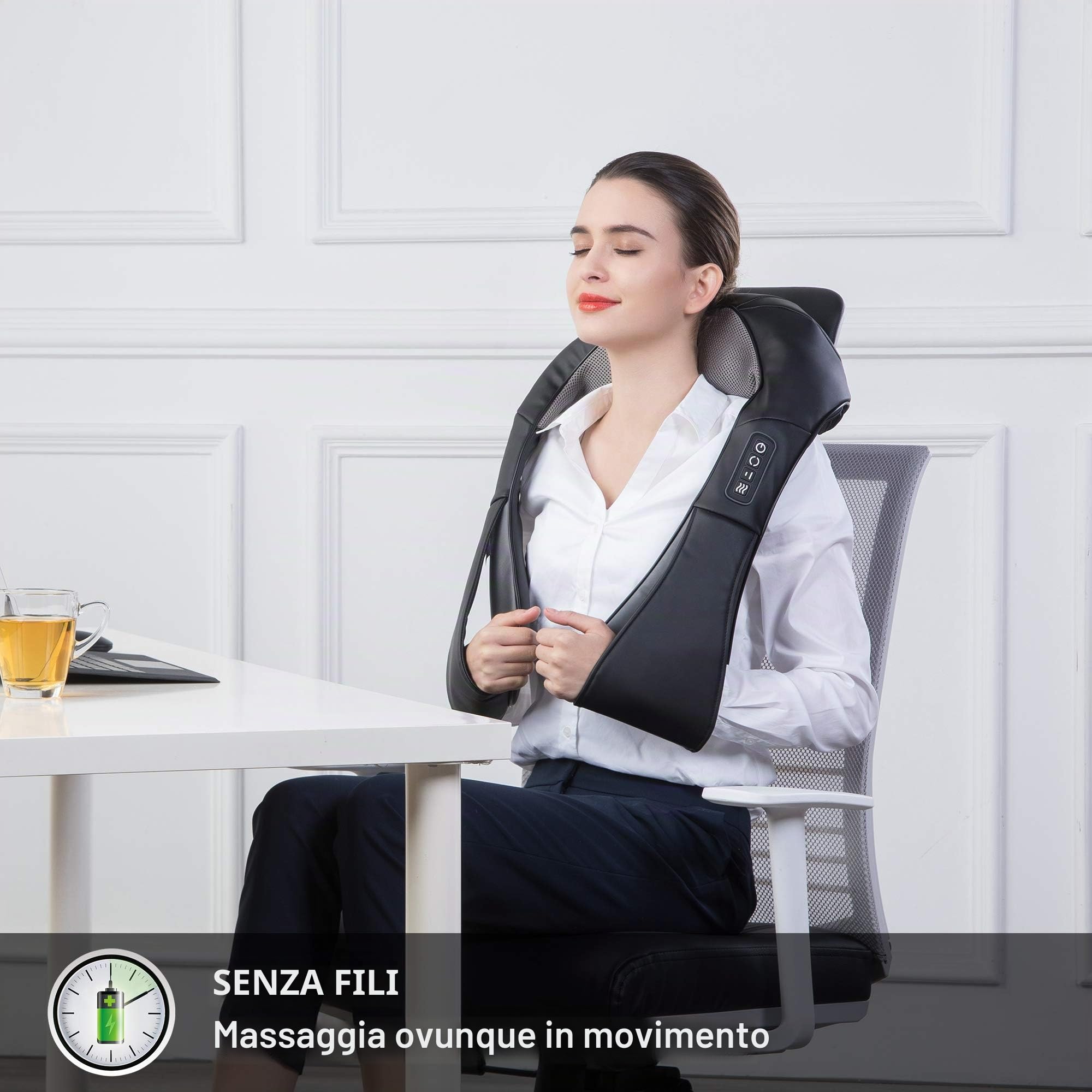 Snailax Massaggiatore per Collo, Spalle e Schiena Ricaricabile Shiatsu per Cervicale con Calore 4D Rotazione Cuscino Elettrico a Casa ed Ufficio