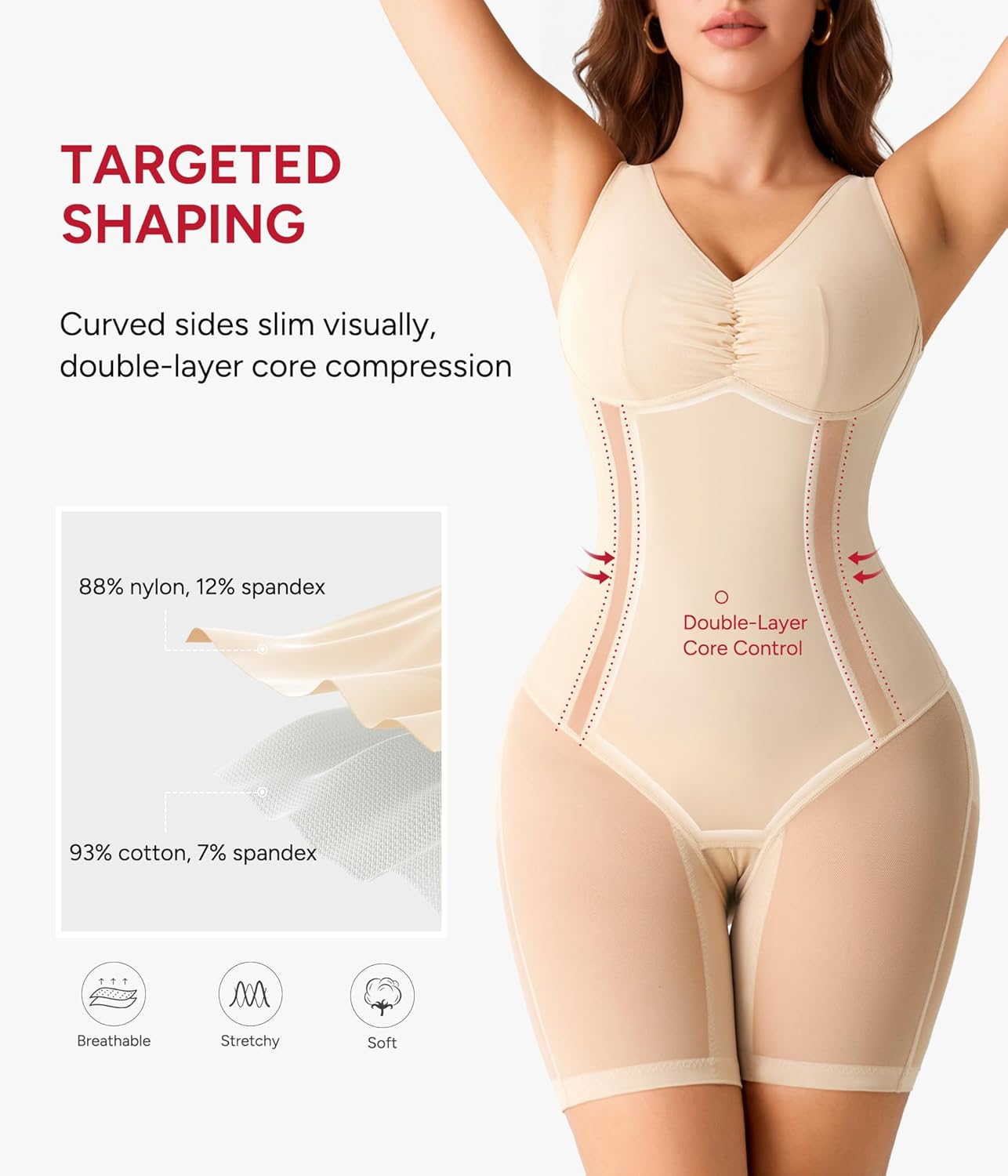 Nebility Women's Shapewear Bodysuit - V Neck Full Body Shapewear Faja Body Shaper Tummy Control Body Suit Butt Lifter - Image 3