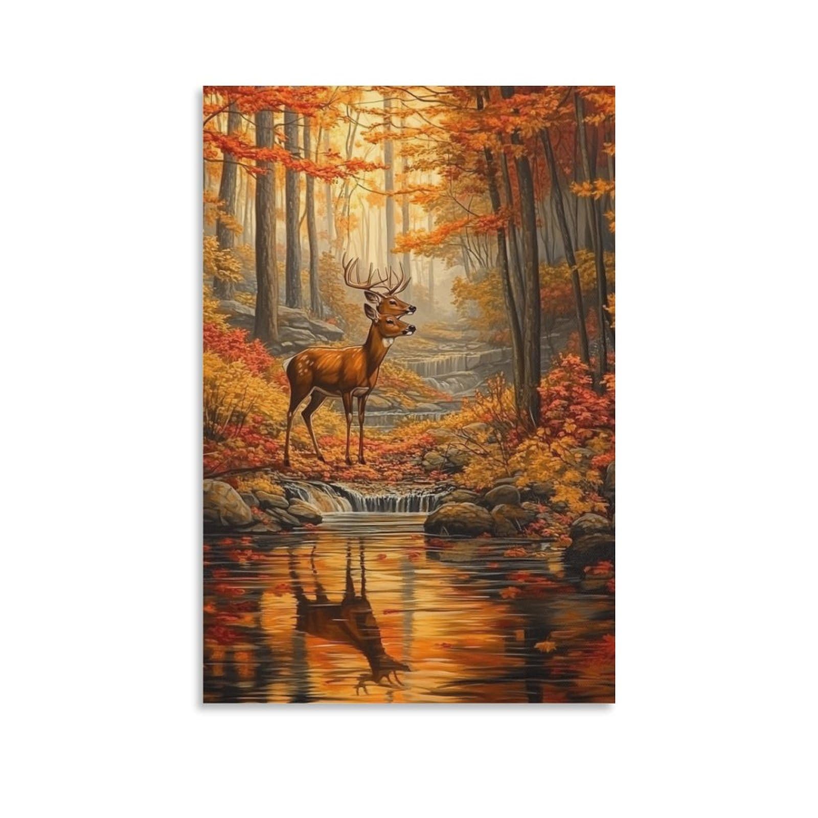 Gaoyuchun Unframe-Style-7 3D Fall Forest With Deer Canvas For Home Decor Modern Bathroom Office For Bathroom Living Room Bedroom For Bedroom Kitchen Home Decor 16X24inch(40X60cm)