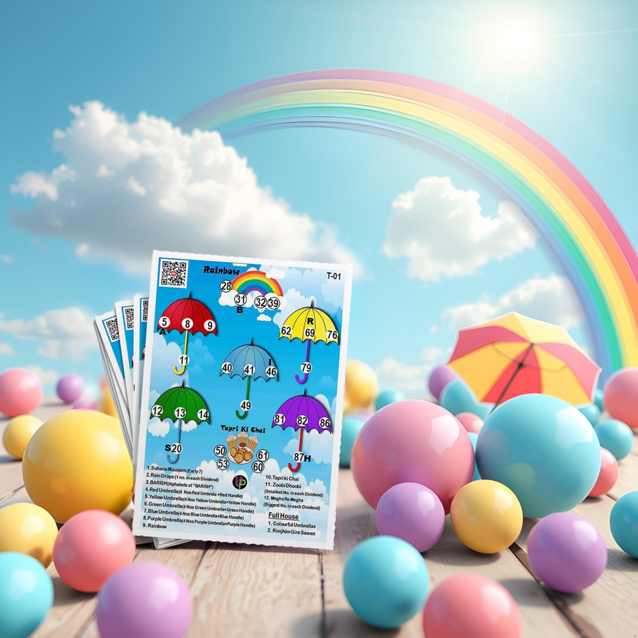 UltPult Tambola Monsoon Sawan Tambola Tickets - Umbrella Theme - English | Festive & Fun Bingo Housie Cards for Rainy Season Celebrations | for Kitty Parties & Themed Events (Set of 15 Tickets) 3