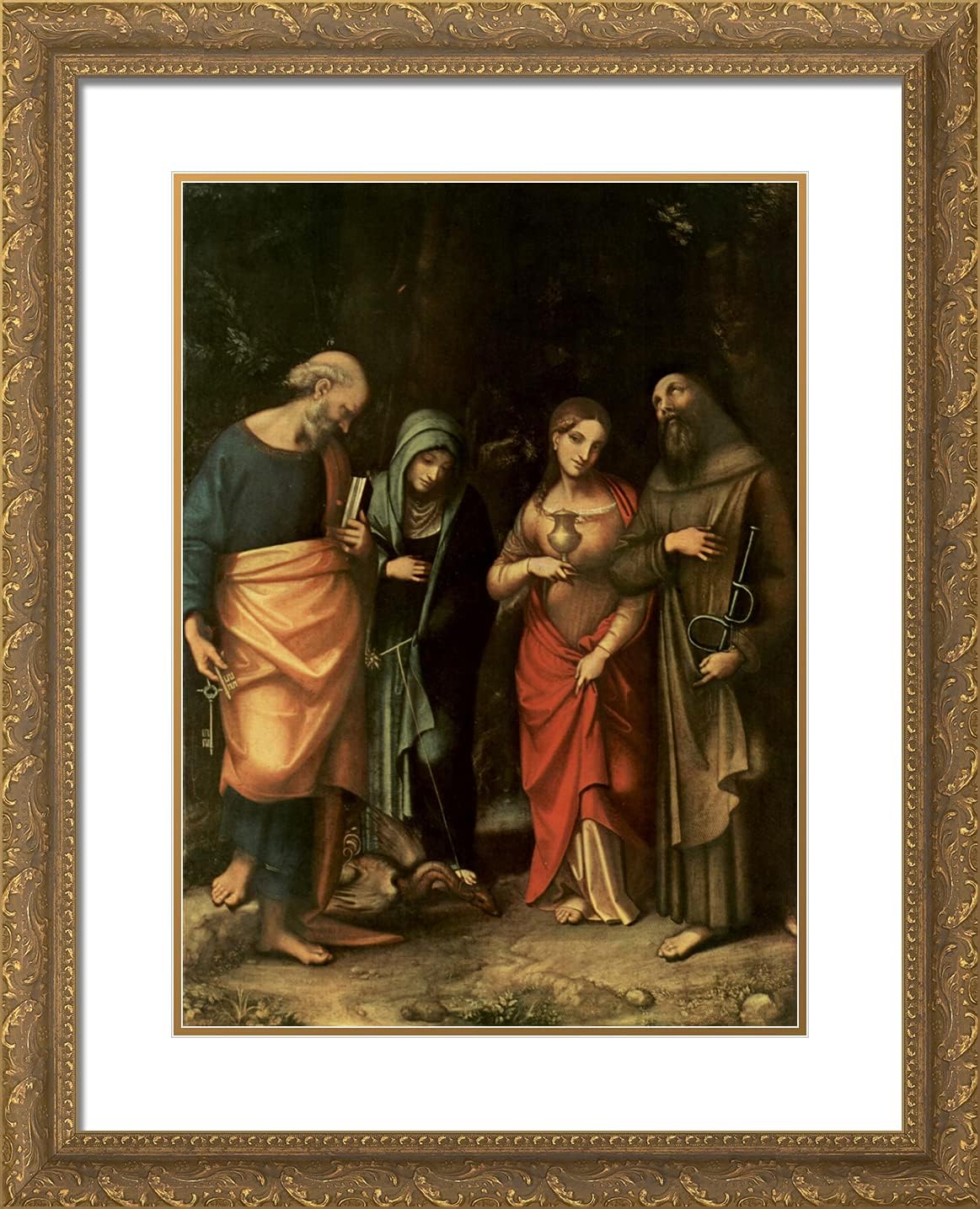 ArtDirect Correggio 20x24 Gold Ornate Framed Art Print with Double Matting Titled: Four Saints
