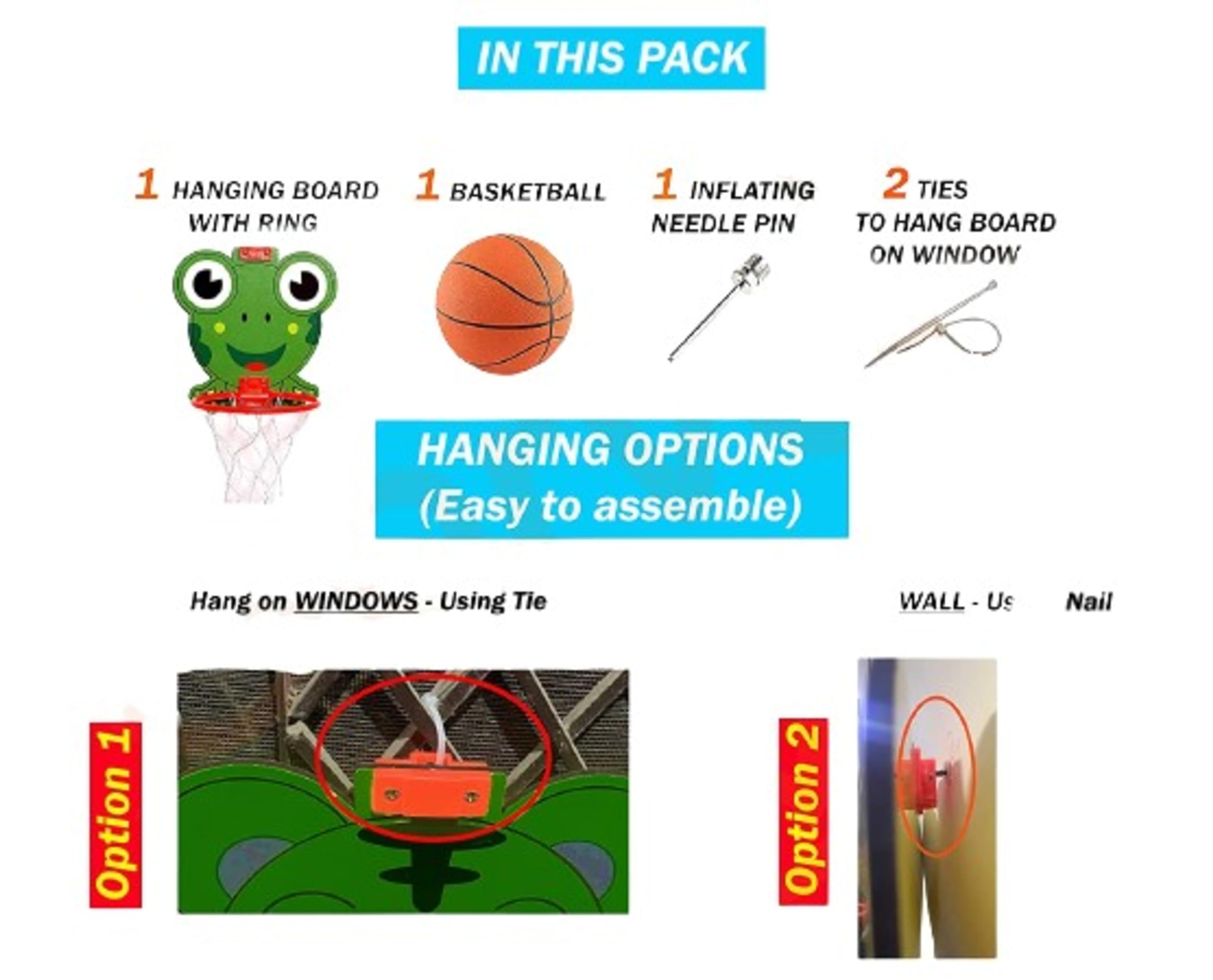 H.K.Sports Baskets with Frog Printed Hanging Board for Basket-Ball Outdoor Game 2