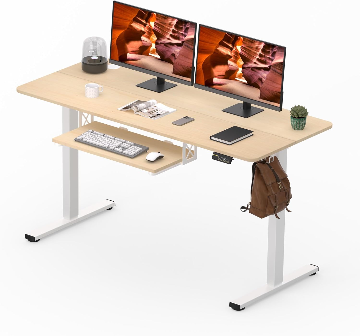 Standing Desk with Keyboard Tray, 55x24 Inch Electric Adjustable Height Desks, Stand Up Desks Computer Workstation for Home Office, Maple