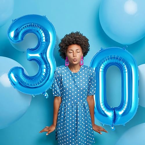 Miniatura 5 de Globos azules con número 3 de 40 pulgadas, globos grandes de helio de lámina, globos gigantes de Mylar número 3 para suministros de decoración de