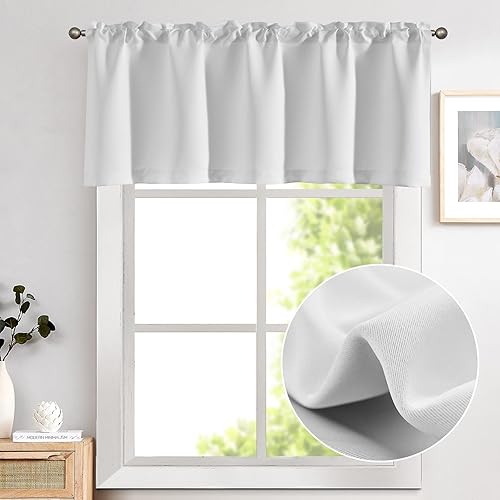 Miniatura 2 de Vangao Cenefas blancas para ventanas de 18 pulgadas, cenefas sólidas para sala de estar, cortinas opacas para oscurecer la habitación, tratamientos