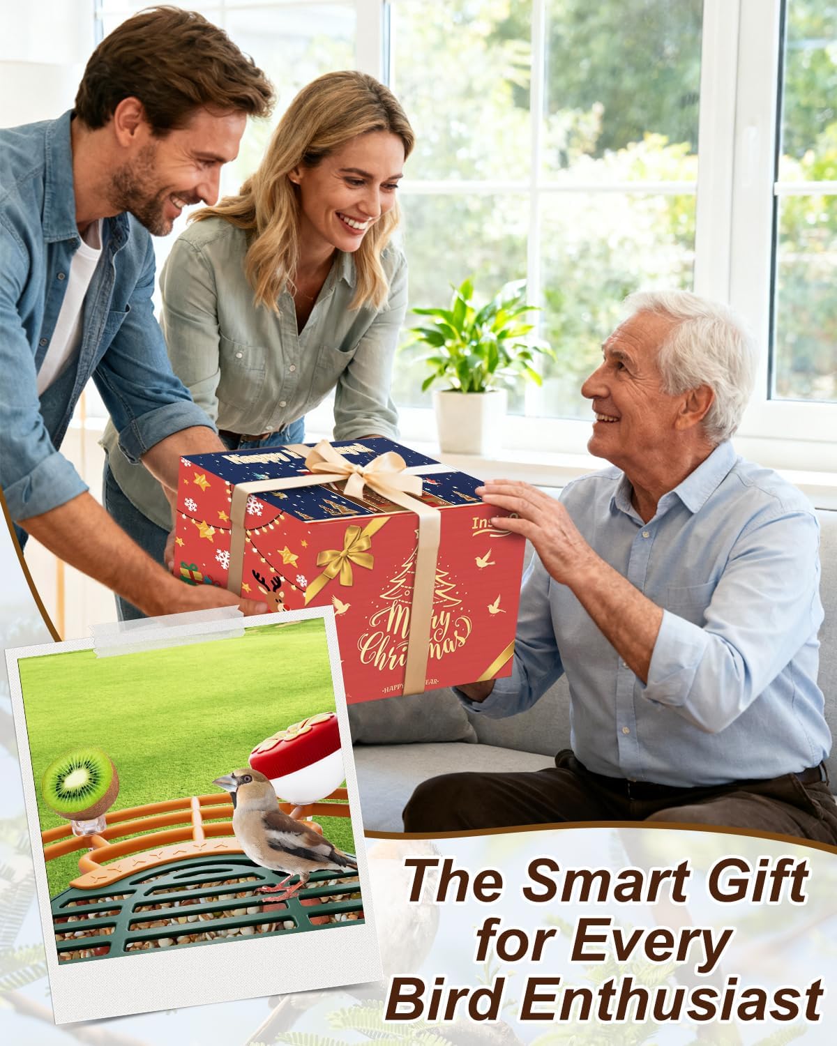 Smart Bird Feeder with Camera, Solar Powered Wireless Birds 2K HD Camera with APP Control, Night Vision, Motion Detection Alerts, IP66 Outdoor Birdfeeder for Backyard Garden Bird Watching, Green