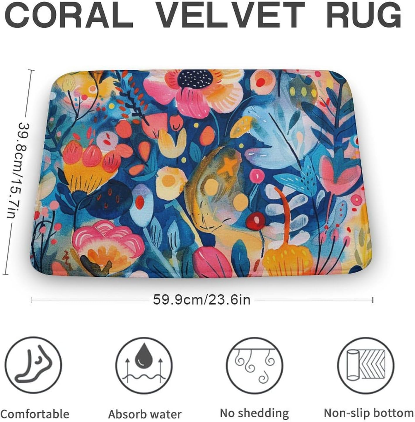 Bath Mat Popular Art Style Bath Rug Absorbent Bathroom Rug Coral Velvet Rug Shower Mat Quick Drying Bathroom Floor Mat Non Slip Foot Pad for Bathtub 23.6x15.7 Inch image 3