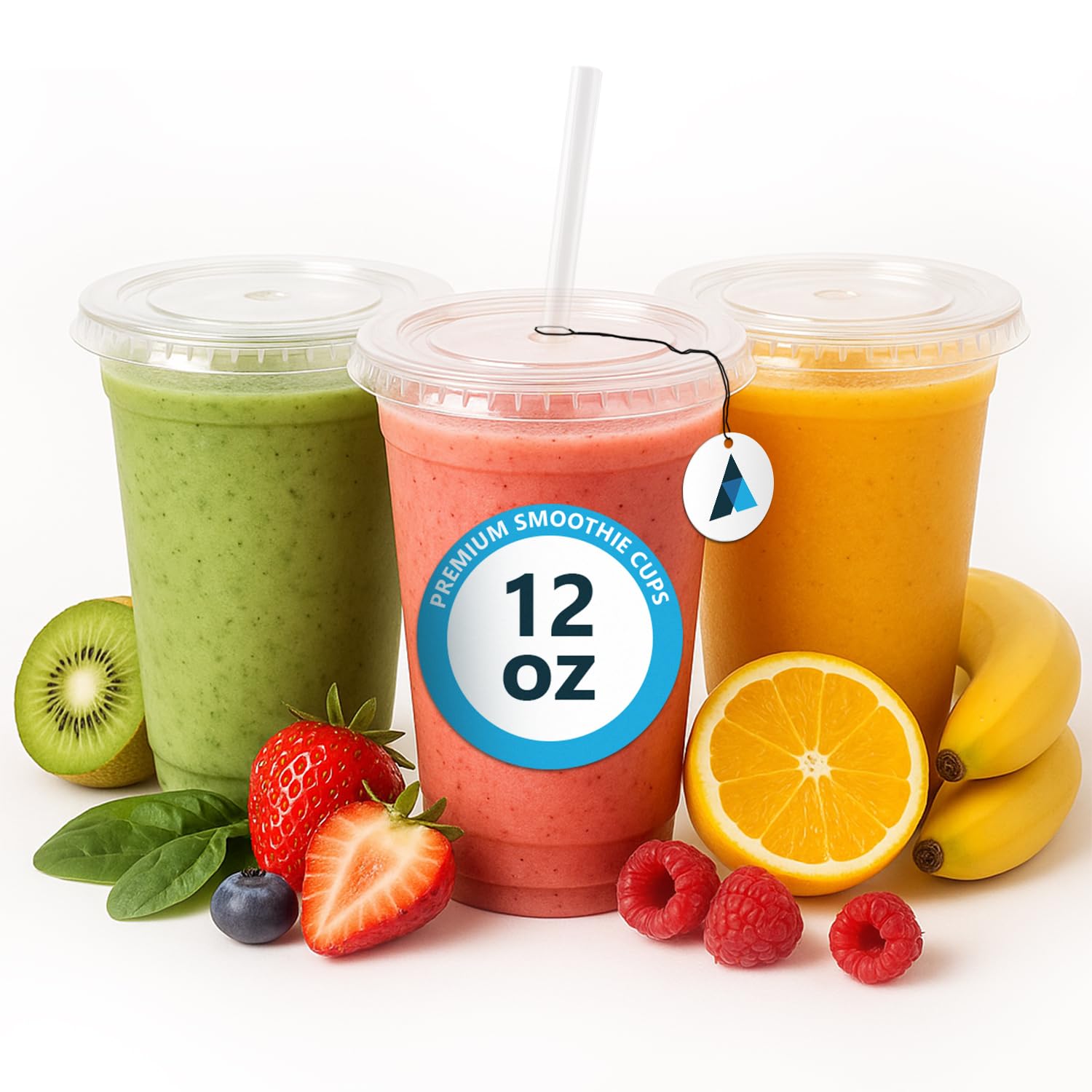Nationwide Paper 100 x 12oz Cold Drink Cups with Flat Lids, Perfect for Smoothies, Iced Coffee, Milkshakes, Slushies, Juice – Clear Cups