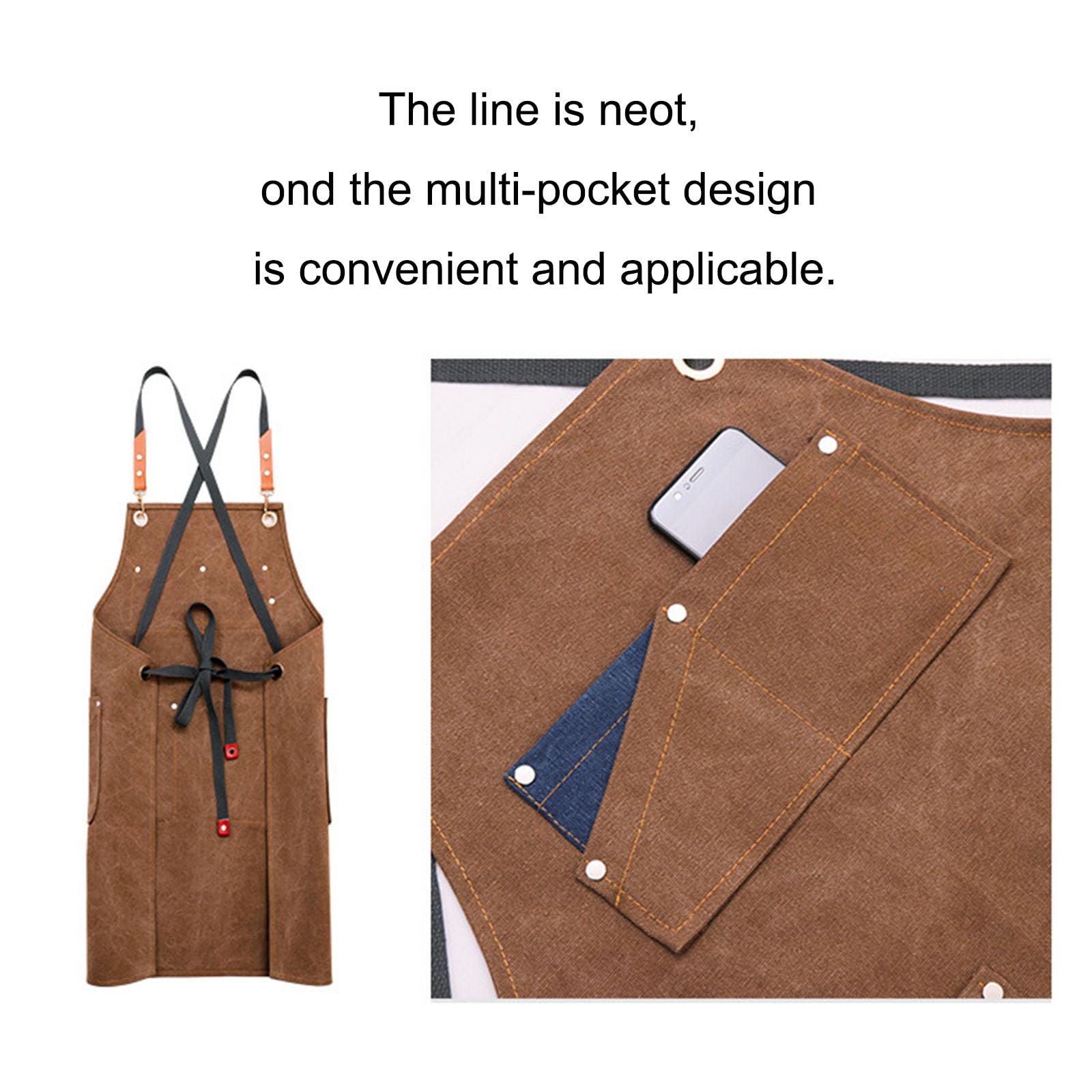 Grembiule da Lavoro in Tela da Uomo Regolabile Grembiuli Incrociato sulla Schiena con Tasche Adatto per Carpentiere Tatuatore Fabbri Pittore Barista Cream Gray,One Size