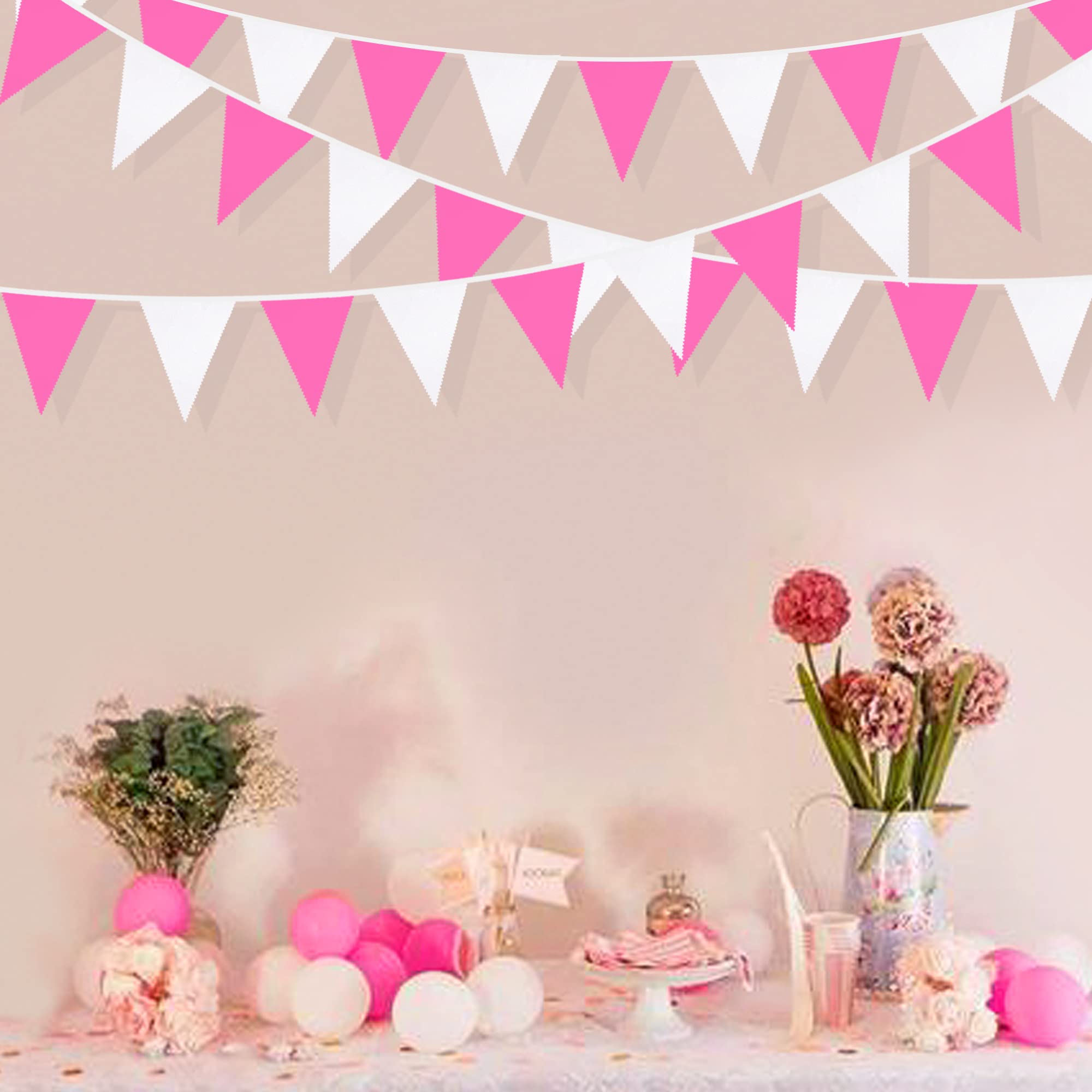 Wimpelkette aus Stoff, dreieckig, Baumwolle, Wimpelkette, Girlande, für Hochzeit, Geburtstag, Babyparty, Jahrestag, Party, Zuhause, Kinderzimmer, Garten, hängende Festivals, Dekoration, 90 cm