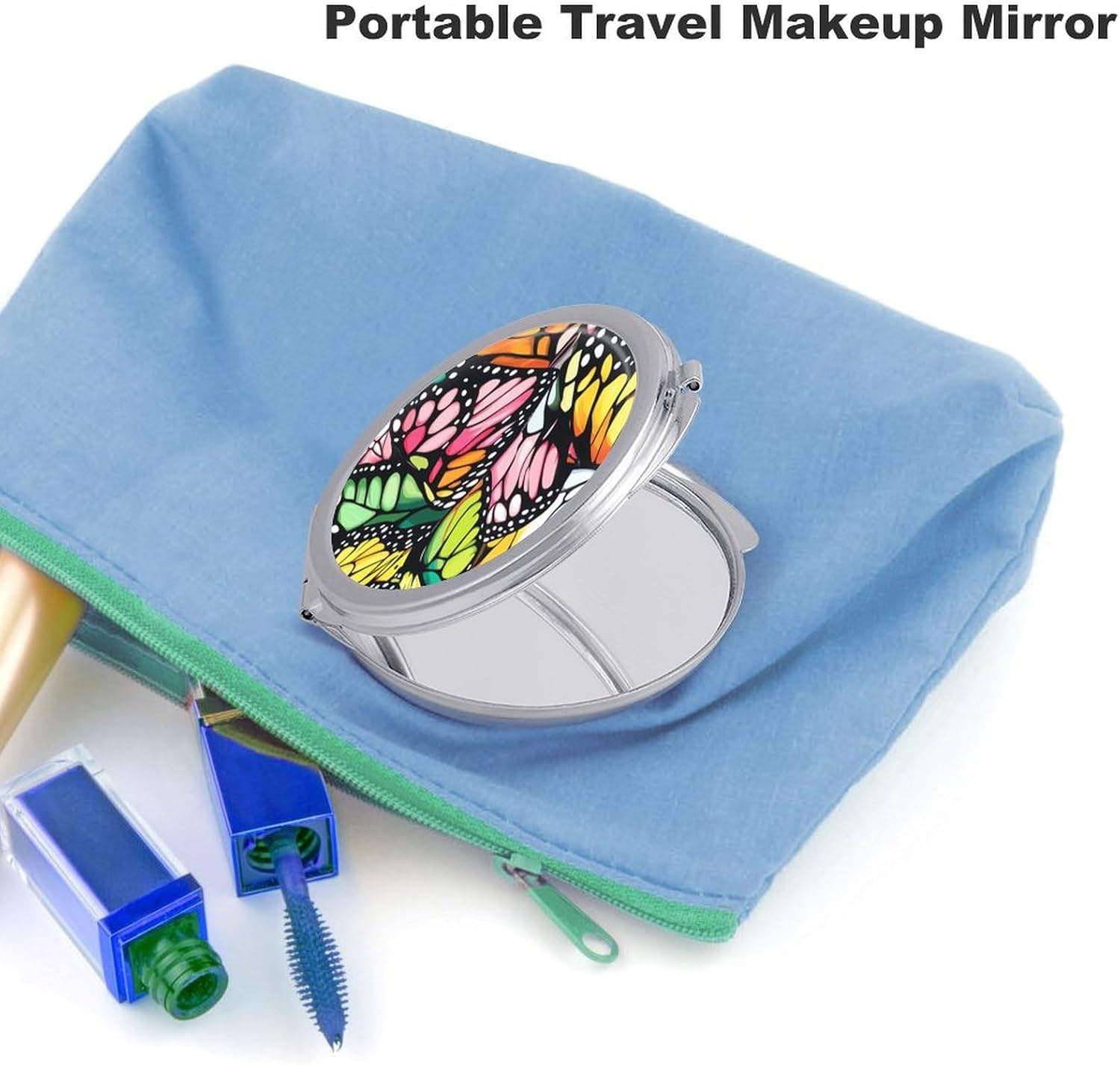 Butterfly Compact Makeup Mirror Mini Foldable Cosmetic Mirror Portable Travel Mirror for Purse Pocket