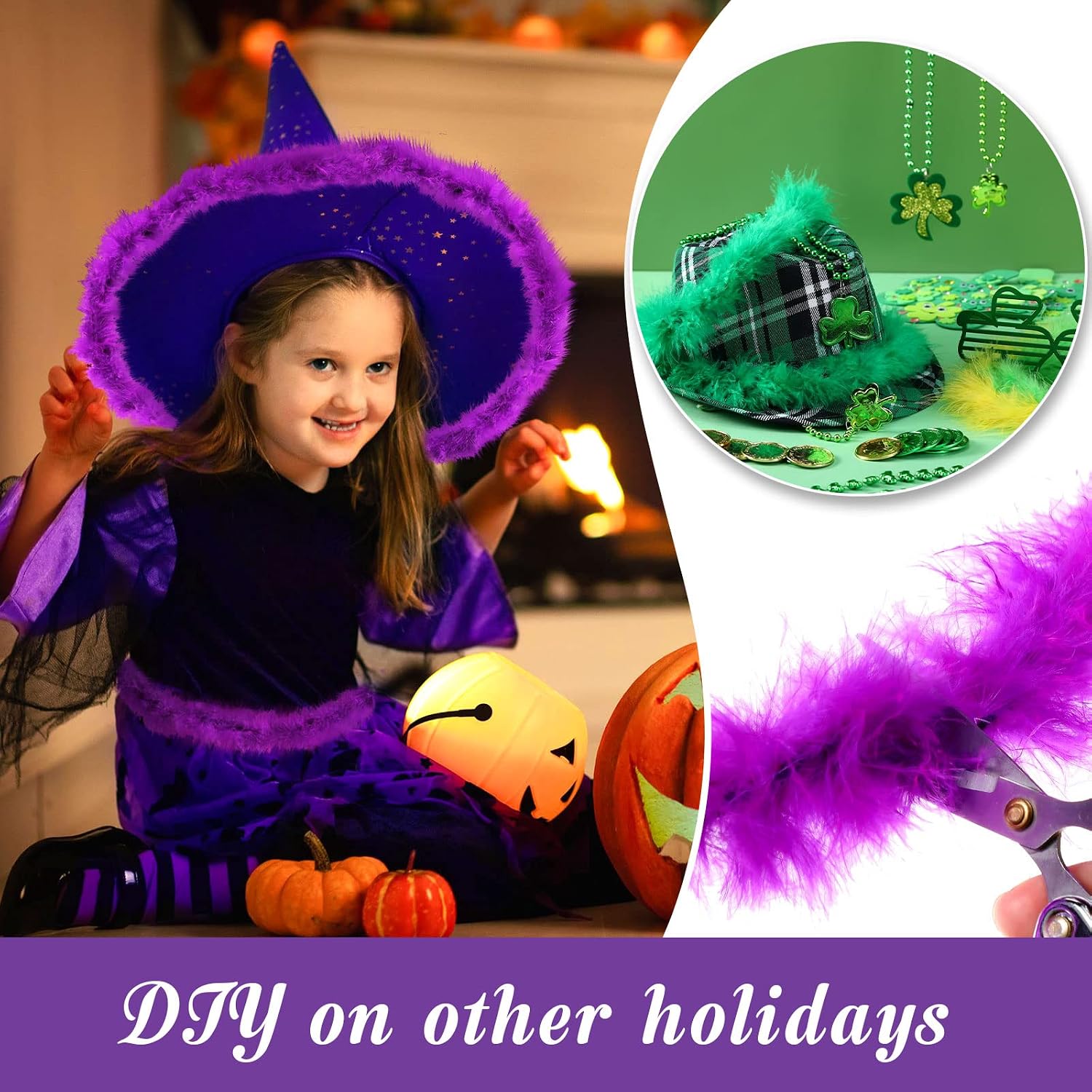 24 Pcs Mardi Gras Feather Boa 6.6 ft Long Yellow Purple Green Boa Scarf Assorted Feather Scarf for Women Kids Adults Dancing Wedding Crafting Party Dress Costume DIY Craft Home Decoration