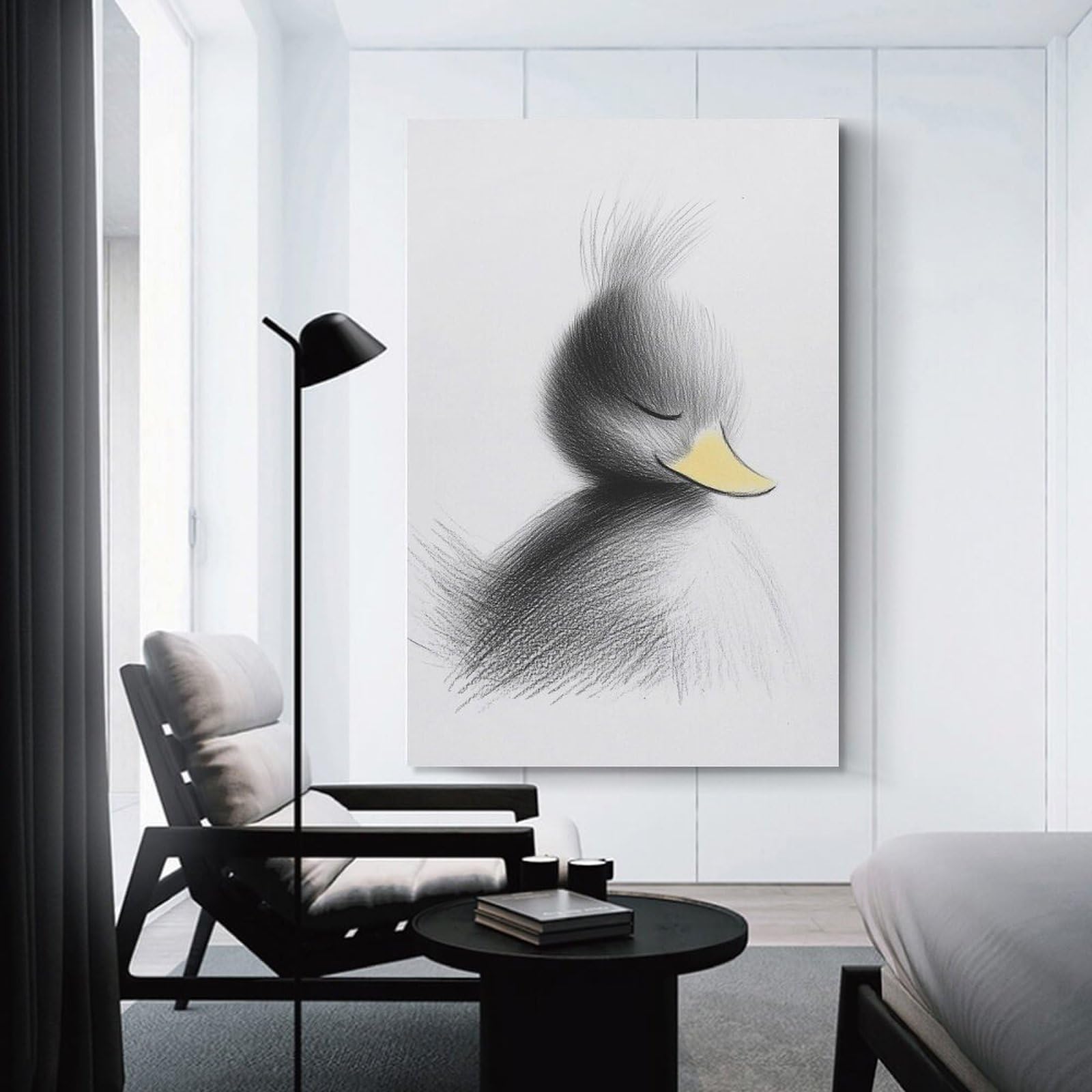 Junmoney Canvas Wall Decor Black And Yellow Duckling, 20x30inch(50x75cm), for Bedroom Decor, Cosy Corners Or Studios, Decorative Wall Art for Cosy Rooms