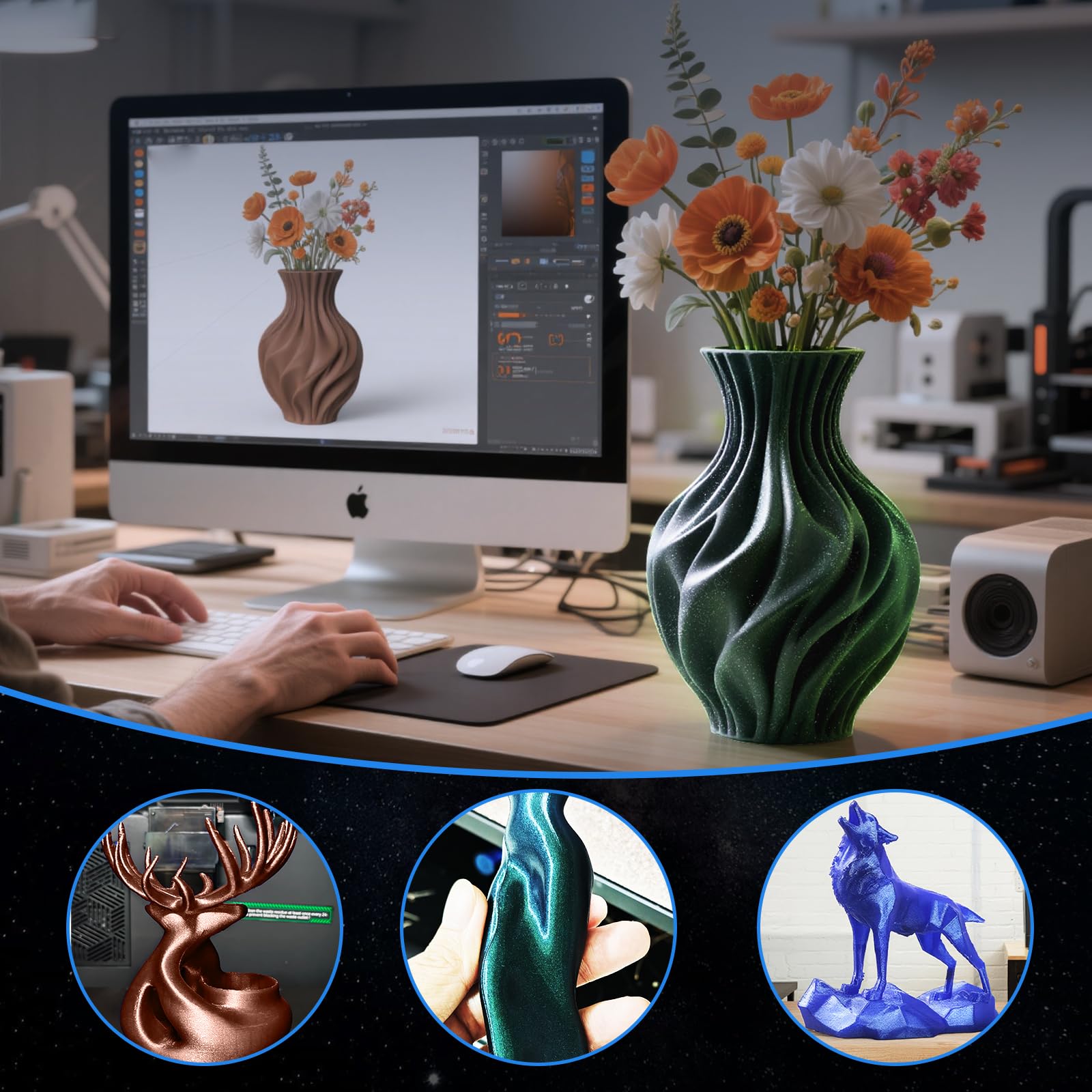 Creality PLA-Filament, Hyper PLA-RFID-3D-Drucker-Filament, hohe Geschwindigkeit, 30–600 mm, 1 kg, Spulen-Filament, unterstützt CFS, passend für K2 Plus Combo und die meisten 3D-Drucker, Sternengrün