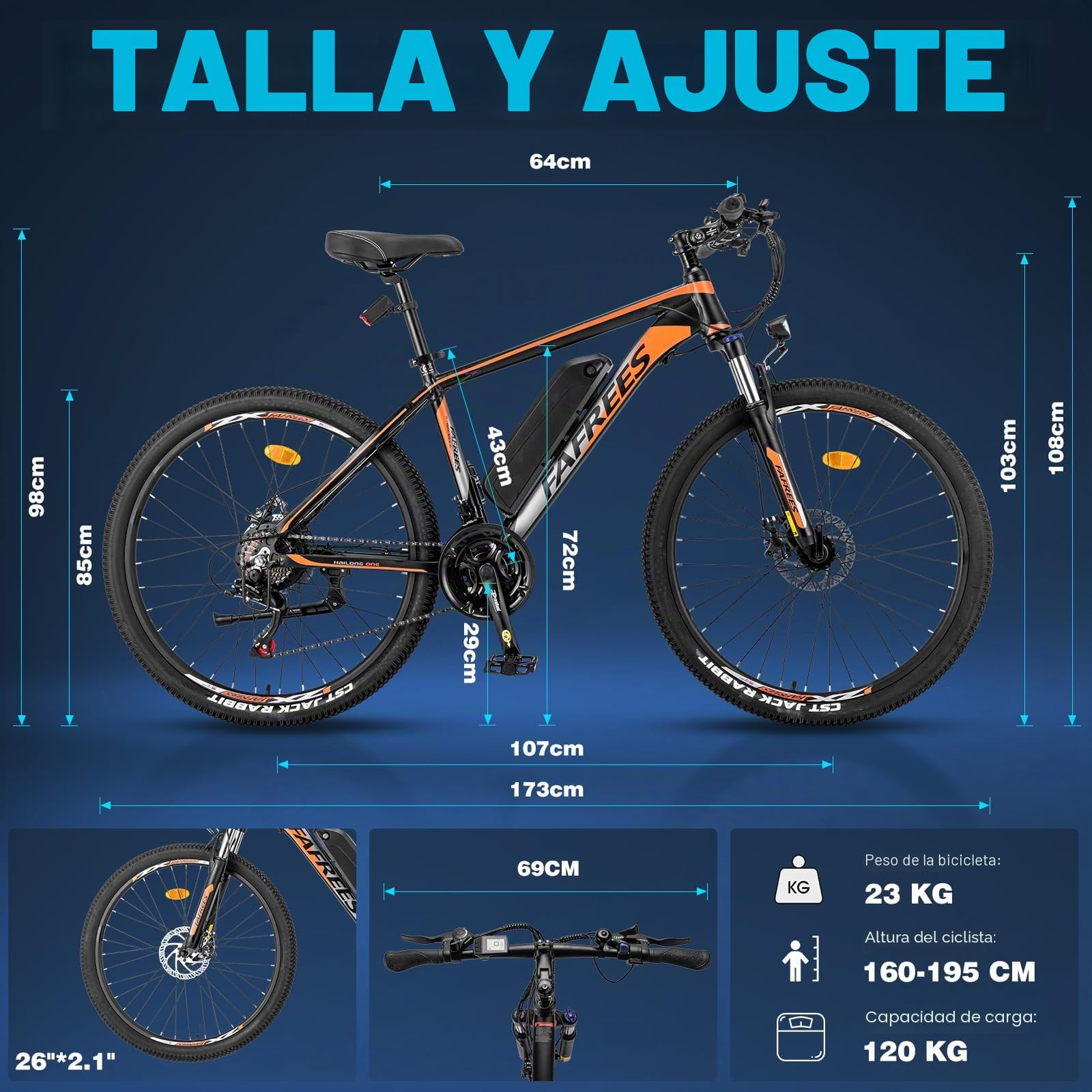 Fafrees Bicicleta eléctrica de 26 pulgadas, para hombre, 21 velocidades, bicicleta de montaña eléctrica, 250 W, motor de 36 V y 13 Ah, bicicleta eléctrica de ciudad para mujer, pedaleo asistido 100 km