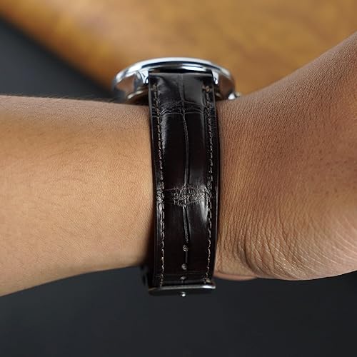 Miniatura 7 de Correa de reloj de cocodrilo, hecha a mano por vietnamitas 18 mm 19 mm 20 mm 21 mm 22 mm 24 mm., No Metal, CROC Marrón #3