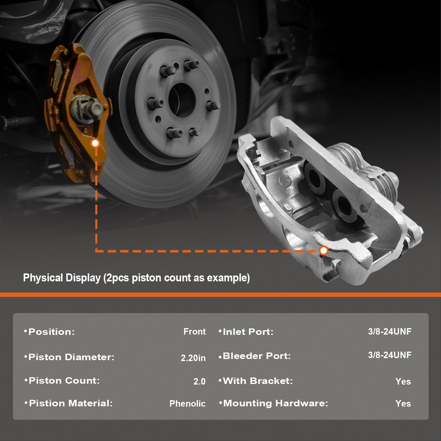 Front Brake Caliper Assembly with Bracket Compatible with 1999-2007 Ford E-350 Super Duty, 2003-2007 Ford E-250, 1999-2002 E-250 Econoline|Front Brake Caliper Driver|Brake Calipers for 18-B4761