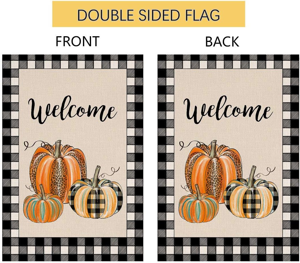 Buffalo Check Fall Pumpkin Thanksgiving Garden Flag Vertical Double Sided Farmhouse Autumn Burlap Yard Outdoor Decor 12.5 x 18 Inches (132600)