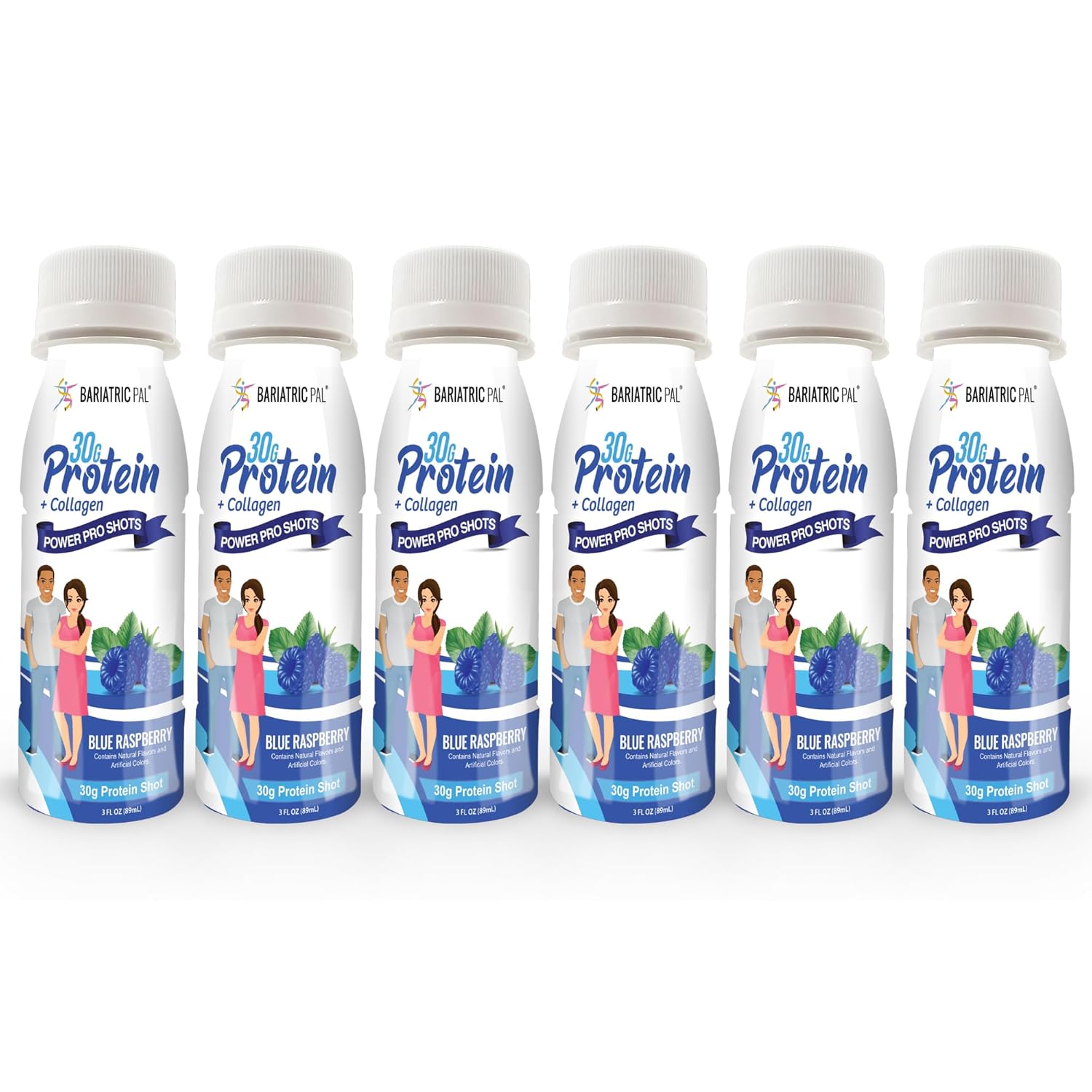 BariatricPal 30g Whey Protein & Collagen Power Pro Shots - Blue Raspberry (6 Bottles)