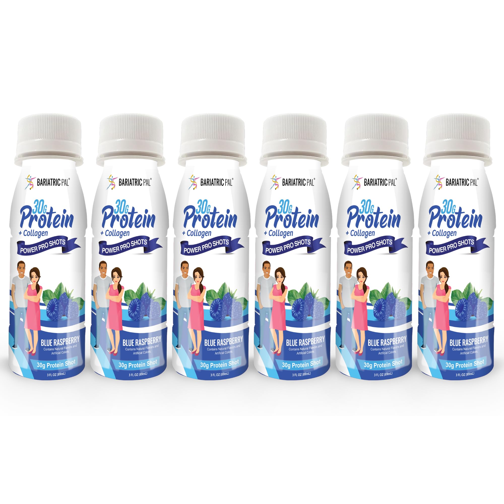 BariatricPal 30 g de proteína de suero y colágeno Power Pro Shots - Frambuesa azul (6 botellas)