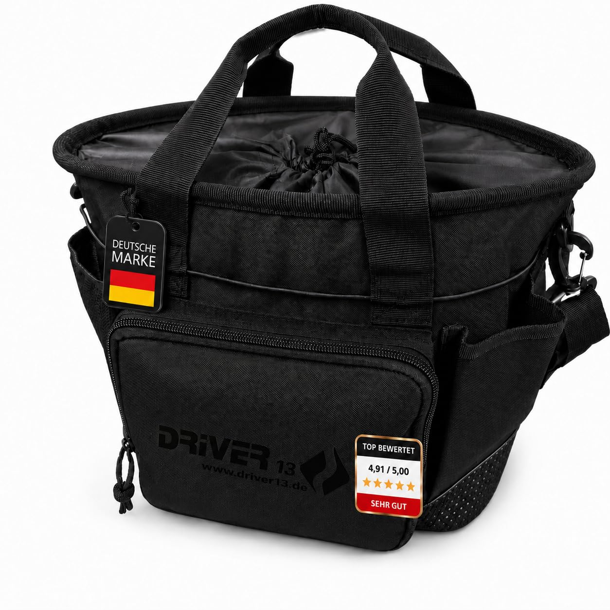 Driver13 borsa grooming per cura cavallo, grooming bag per scuderia & sport equestri, con maniglie e scomparti, nero
