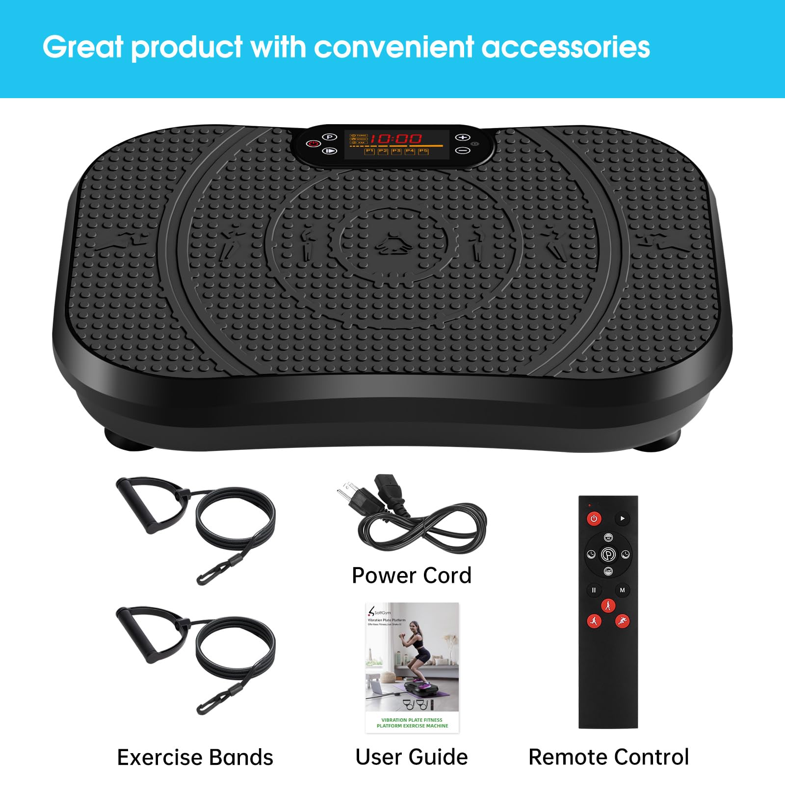 SoftGym Vibration Plate Exercise Machine for Lymphatic Drainage,Power Vibrate Stand Shake Board 450 Lbs Capacity Whole Body Workout Waver with Fitness Resistance Bands Weight Loss Gifts for Women Men