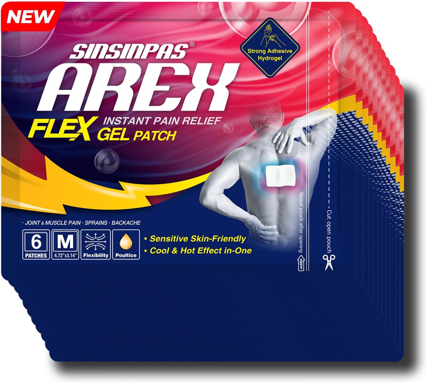 Arex Flex Pain Relieving Patch, 20 Pack(120 Patches), Strong Adhesion, Powerful Cool & Hot Dual Effect