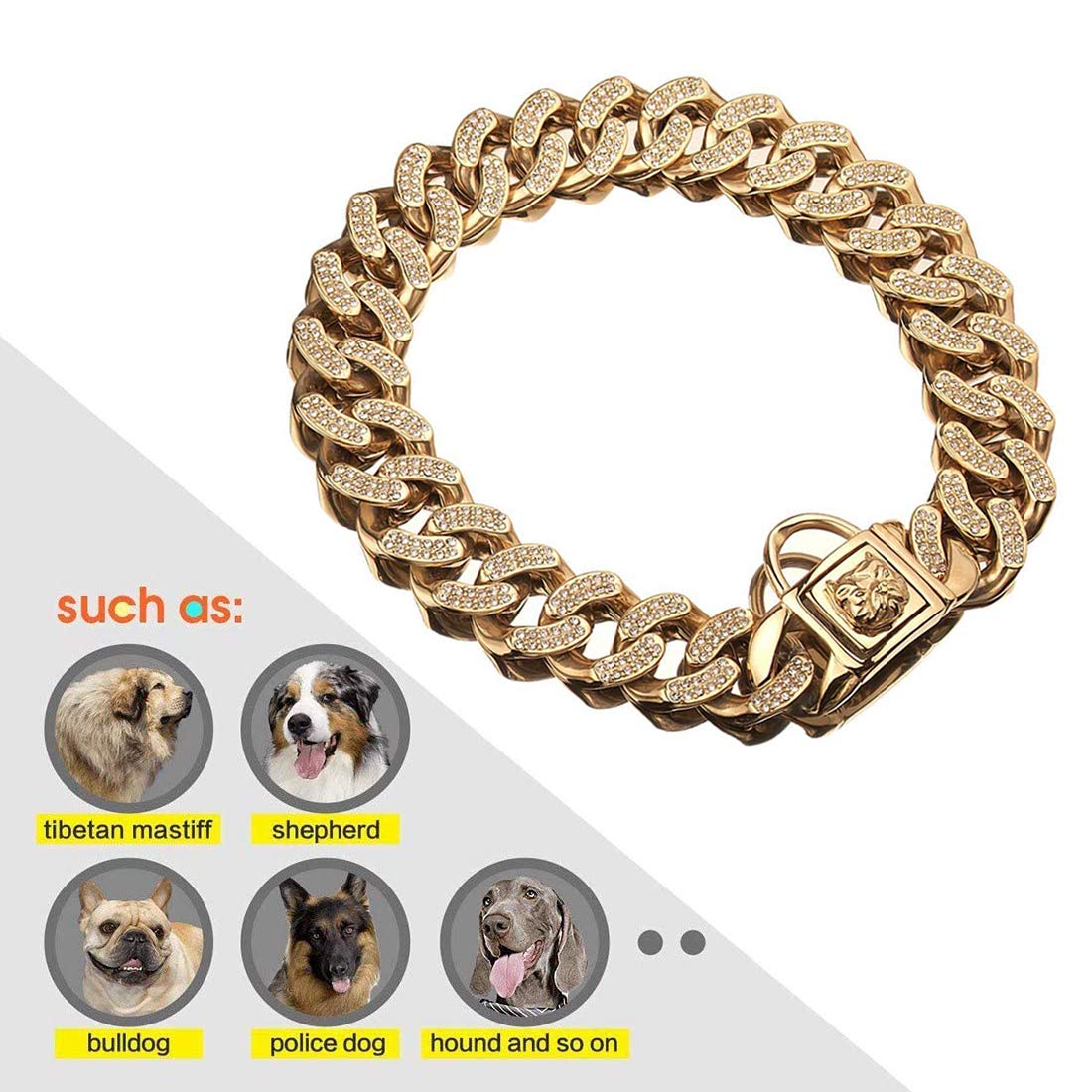 32MM Collar de Perro de Acero Inoxidable,Collar Perro,Oro Collar Perro,Collar Adiestramiento Perro,con Cierre Seguridad,para Perros Grandes/Medianos 20inch/51cm
