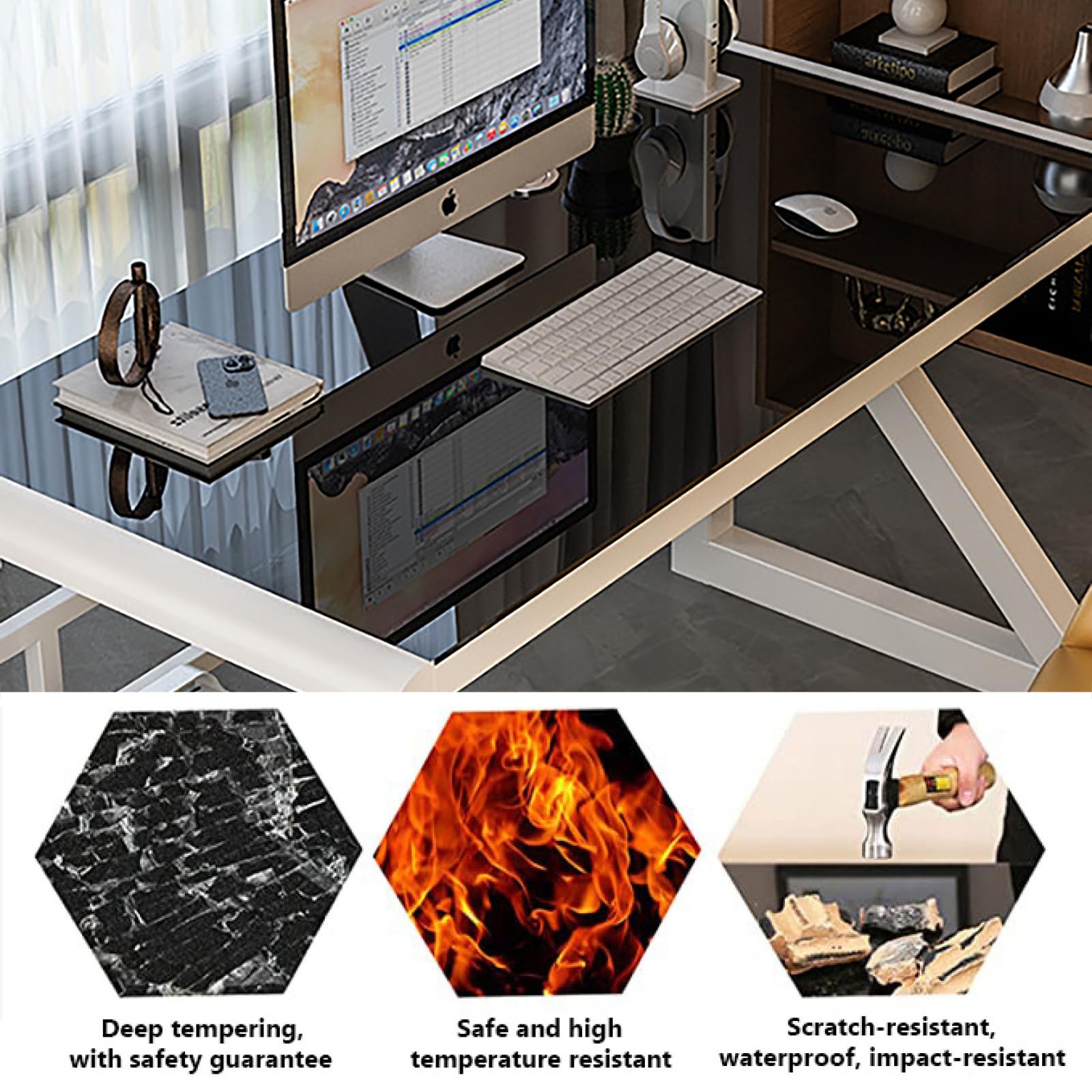 Amazon | モダンでシンプルなワークテーブル、強化ガラスワーク