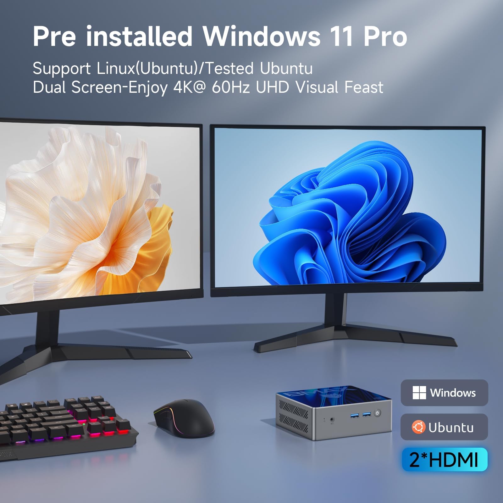 BMAX Mini Pc N97 (up to 3.6GHz)｜16GB DDR4 512GB ROM Win-11 Pro｜B4Pro 4K UHD Mini Ordenador｜HDMI×2,BT4.2,4X USB,RJ45｜Dual HDMI Display ｜Mini Computer Micro PC para Negocios — view 4