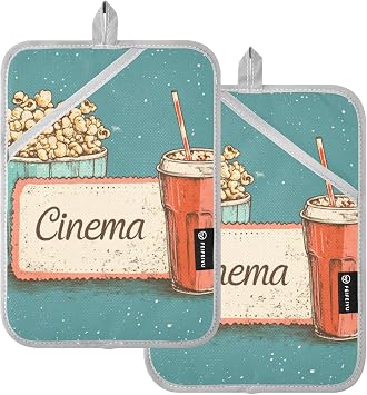 Movie Theater Game Designed Potholders Heat Resistant Hot Pad Holder with Pockets Oven Mitts 2 Pack