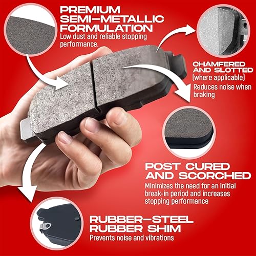 Miniatura 5 de R1 Concepts Rotores de freno traseros delanteros perforados y ranurados plateados con pastillas semimetálicas, kit de herramientas y cable de sensor