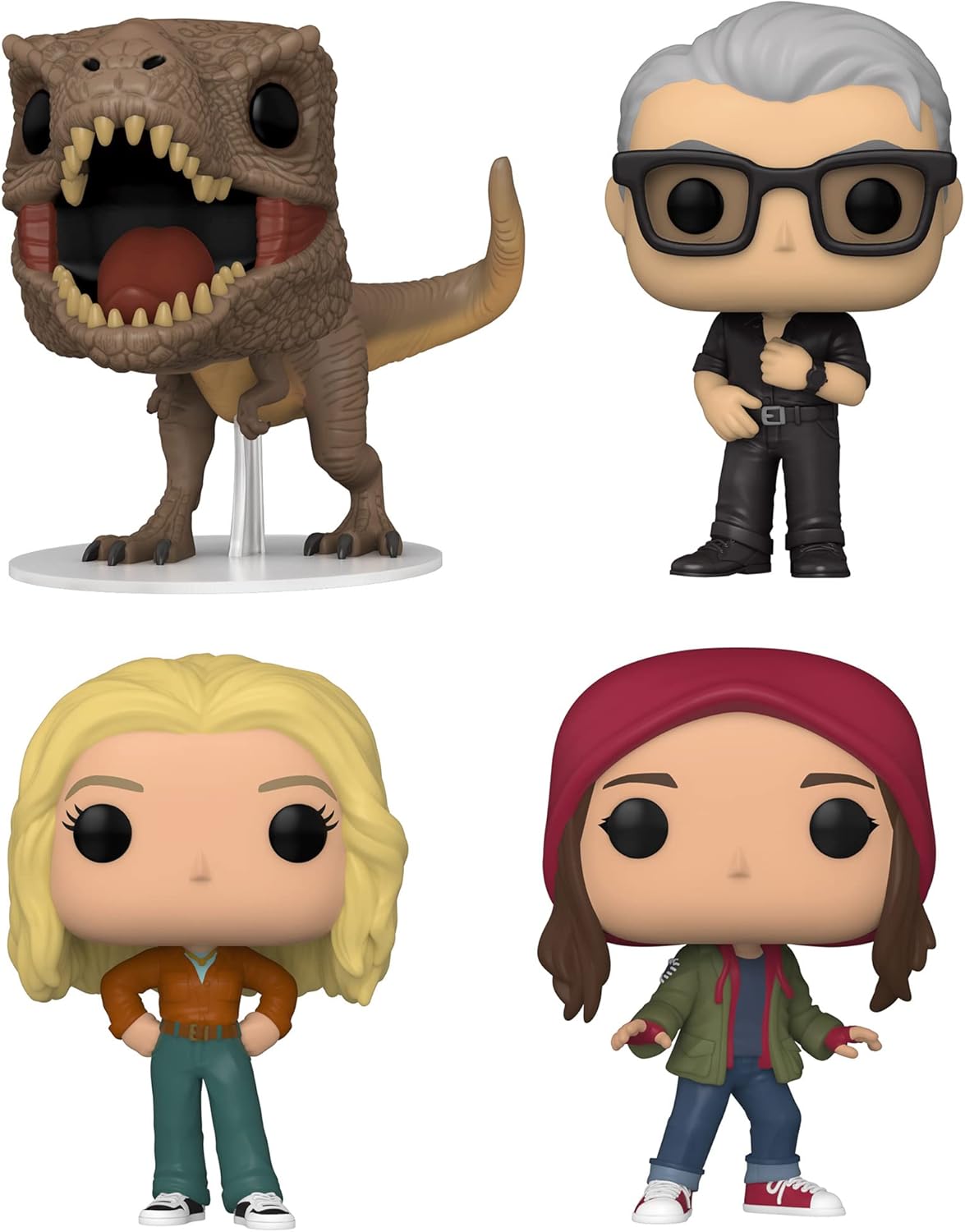 Funko Pop! Movies: Jurassic World 3 Dominion Collectors Set - 4 Figure Set: T.Rex, Dr. Ian Malcolm, Dr. Ellie Sattler, Maisie