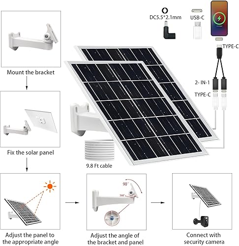 Miniatura 5 de Juego de cargador de paneles solares USB de 8 W 5 V tipo C, puerto USB CC portátil, 5 voltios, 8 W, panel solar monocristalino de alta eficiencia