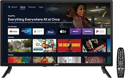 Supersonic SC-2450GTV-A 24 pulgadas DLED Smart HDTV con asistente de Google, sistema ATSC y NTSC, entrada USB HDMI, WiFi, resolución de 1080p,
