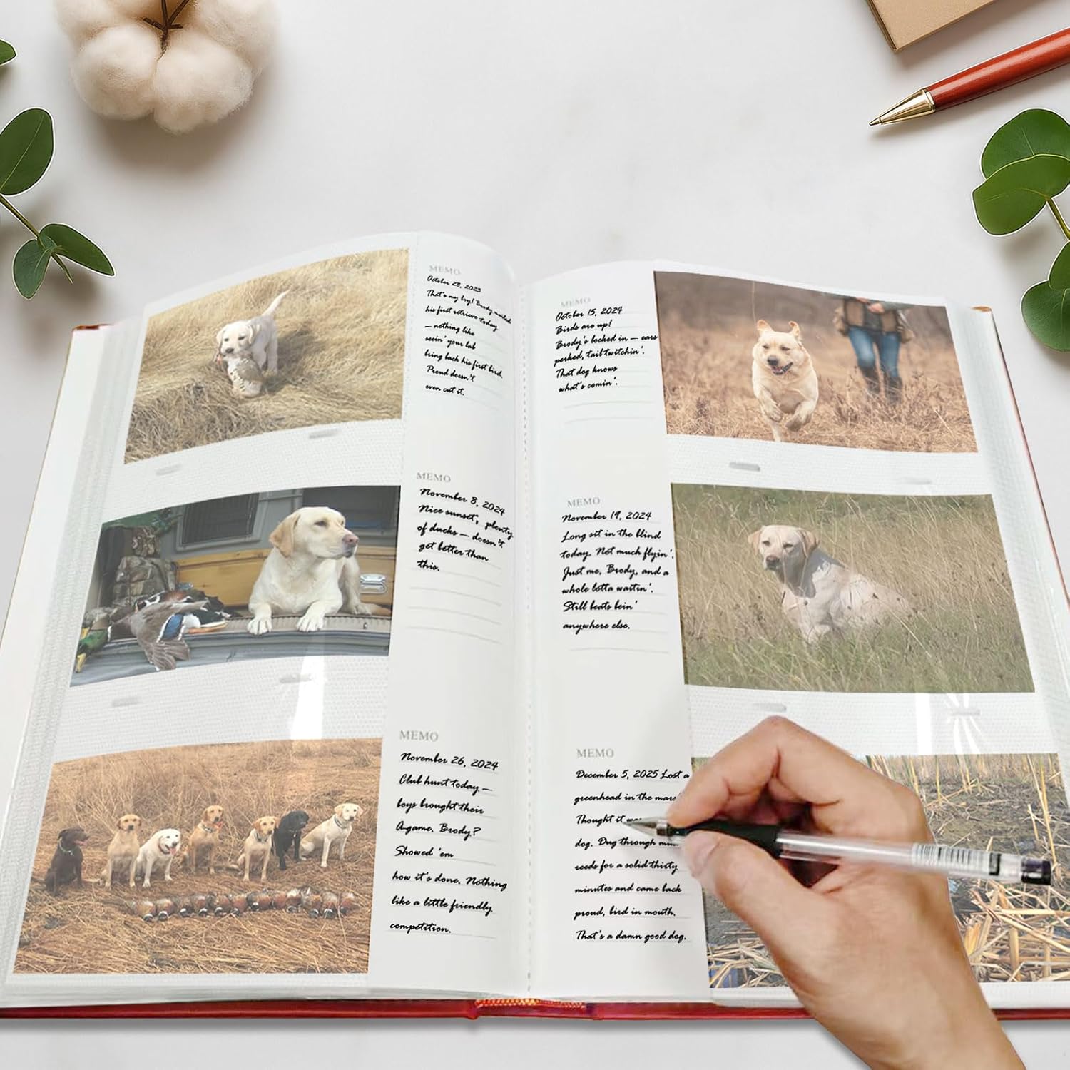 Hunting Photo Album 4x6 Pictures: 300 Slip-in Pockets Large Capacity PU Leather Cover Photo Album with Writing Space - Travel Family Wedding Kids Graduation Picture Album Scrapbook, Red - Image 3