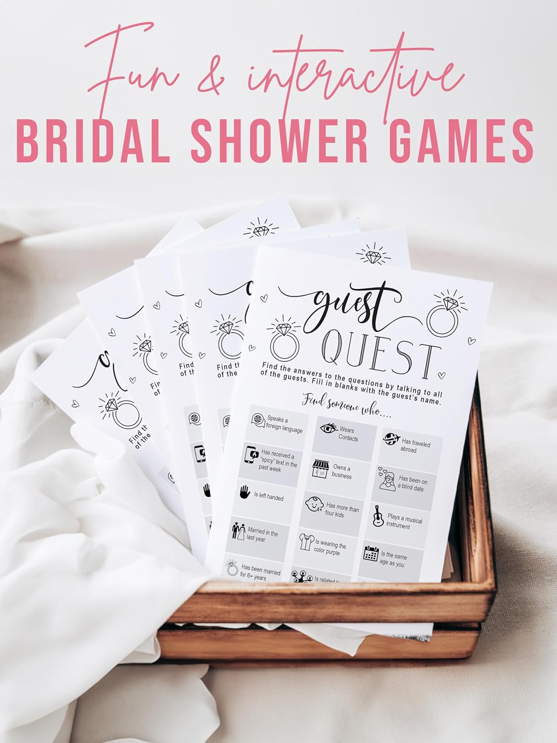 Your Main Event Prints Bridal Shower Guest Quest Game – 50 Cards, Fun & Unique Ice Breaker for Weddings, Bachelorette Parties, & Engagement Celebrations