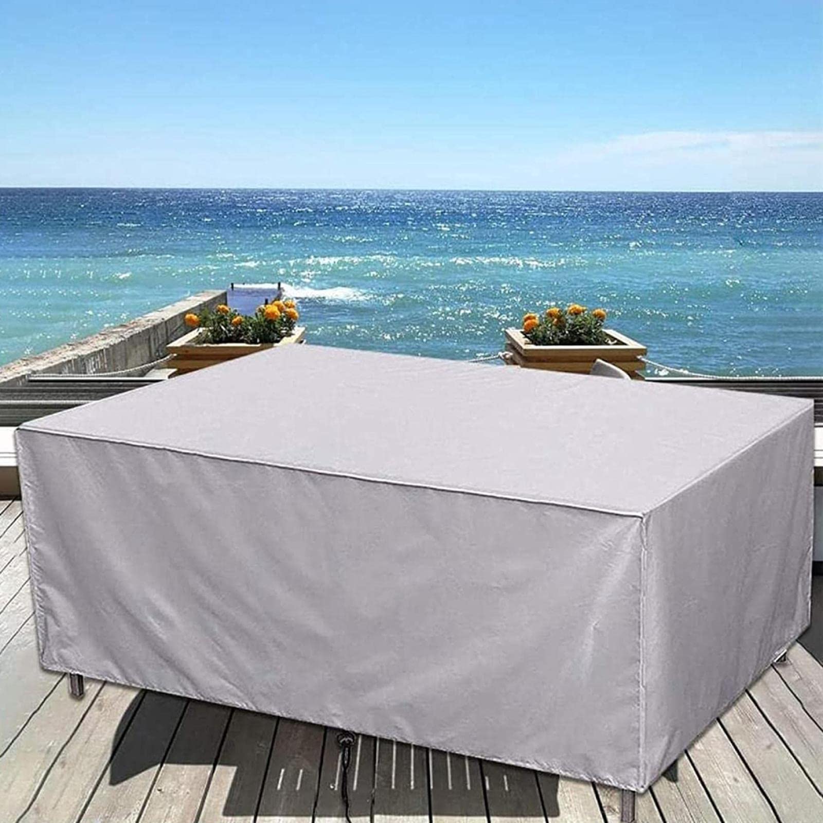 Tuinmeubelhoes, 280 x 260 x 75 cm, zilvergrijs, rechthoekig, tuinmeubelen, zware belasting, 420D Oxford, beschermhoes, gespen en spankoord voor alle seizoenen, waterdicht, nti-UV-beschermhoes