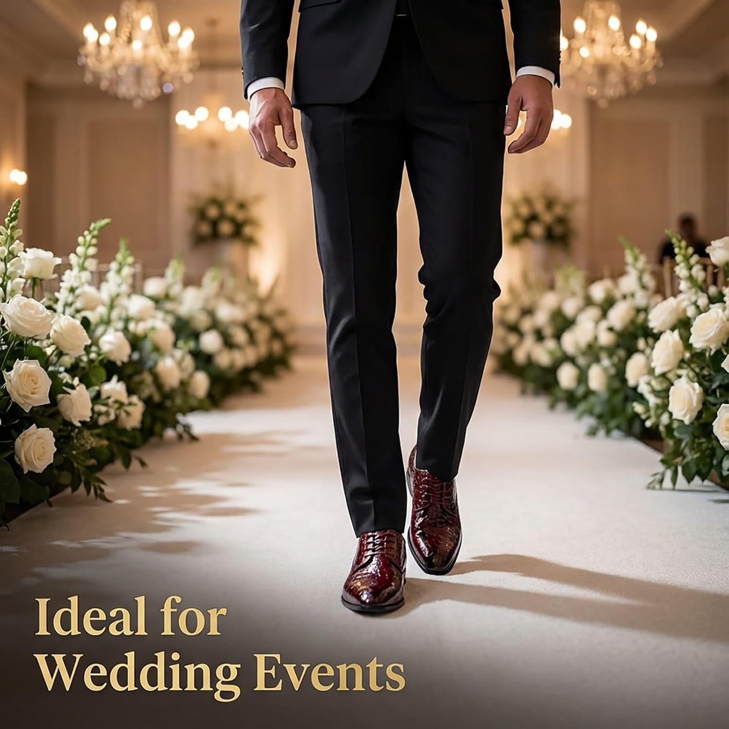 Vintage Crocodile Print Oxford Shoes, Men's Leather Lace Up Derby Non Slip Chunky Sole for Business Wedding Party Wear - Image 2