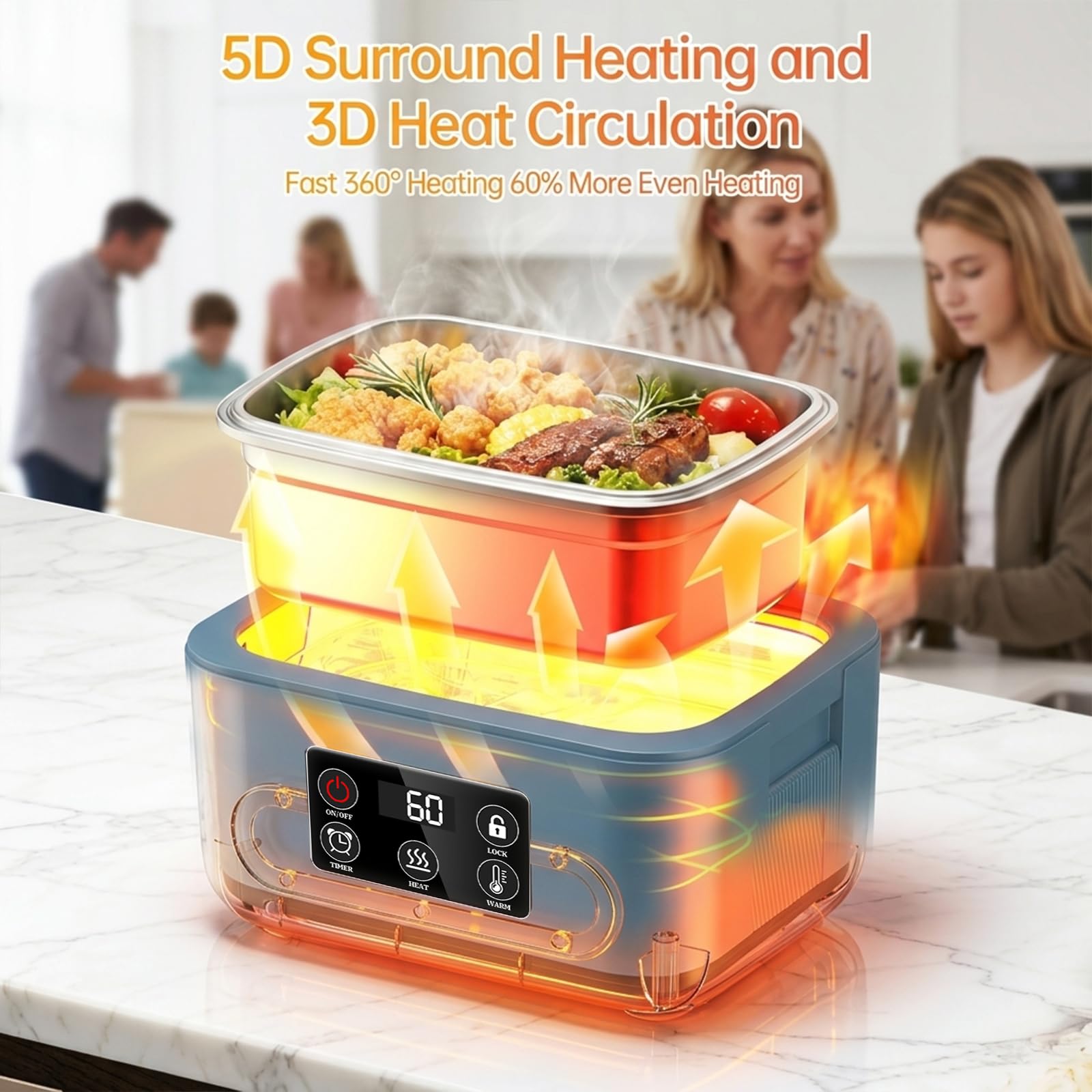1,5 L Pranzo Box Riscaldante Elettrico, Ricaricabile Ciotola Riscaldante Riscaldatore Pasto Auto-Riscaldante Scatola Pasto Isotermica per Lavoro Viaggio Auto Ufficio