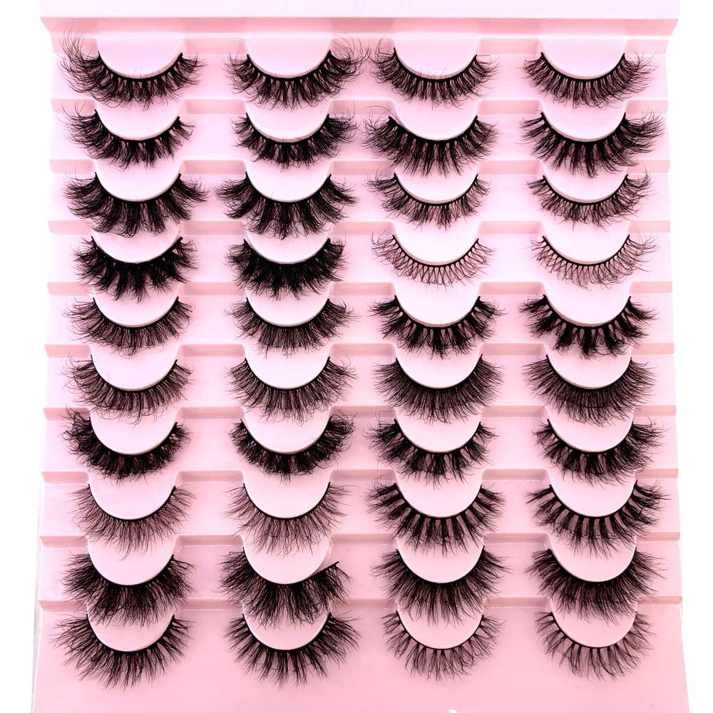 HBZGTLAD 20 Pairs 25 mm 3d Mink Lashes Bulk Faux with Custom Box Wispy Natural Mink Lashes Pack Short Wholesales Natural False Eyelashes (ja16)