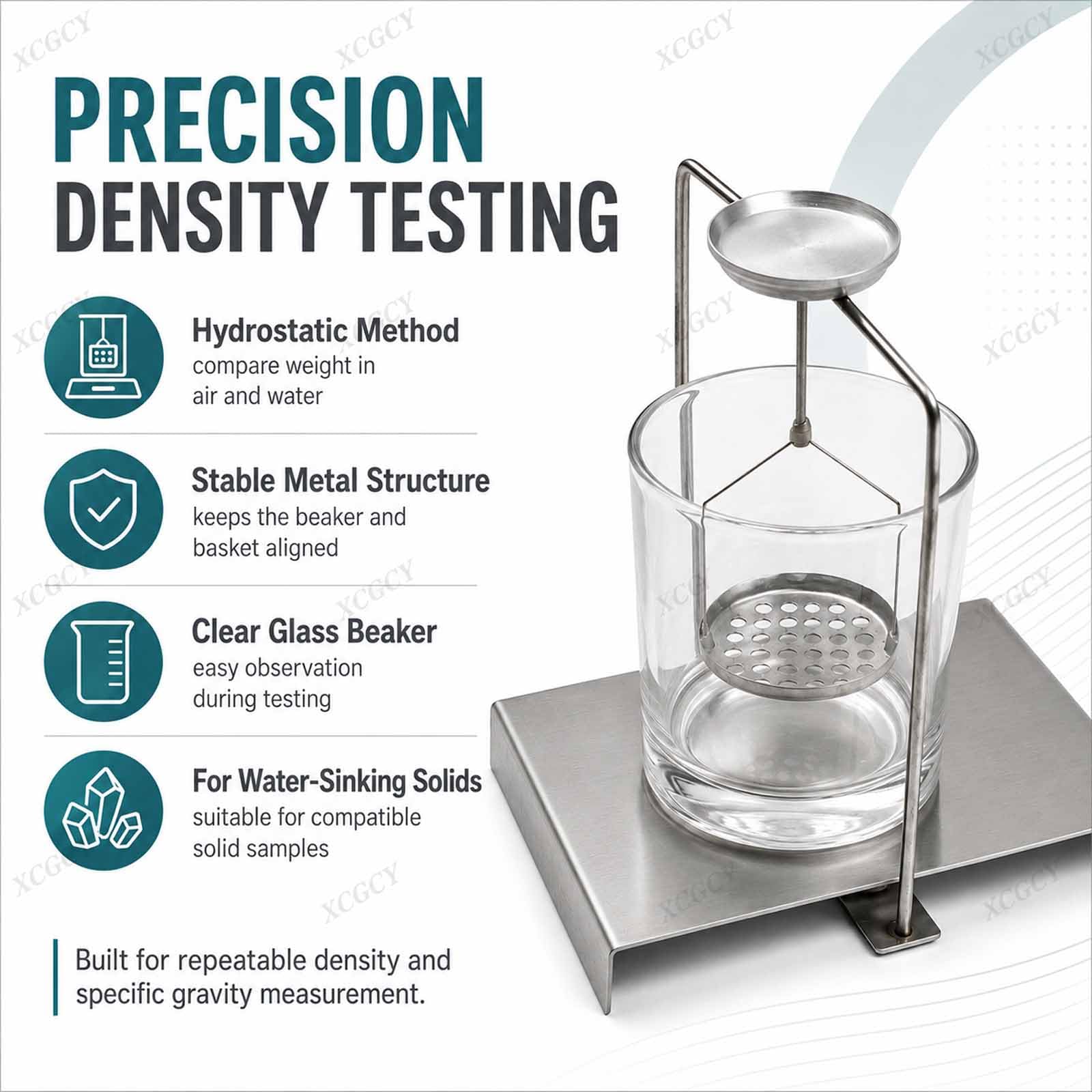 Marco para Determinar La Densidad Específica, Kit para Determinar La Densidad, Accesorio De Pesaje Hidrostático con Vaso, Soporte Metálico, Bandeja Base para Gemas Y Laboratorio