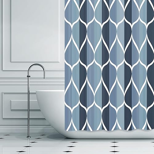 Miniatura 2 de Aegean - Cortina de ducha de tela azul de 60 pulgadas de ancho x 72 pulgadas de alto, diseño impermeable de poliéster, secado rápido, dobladillo