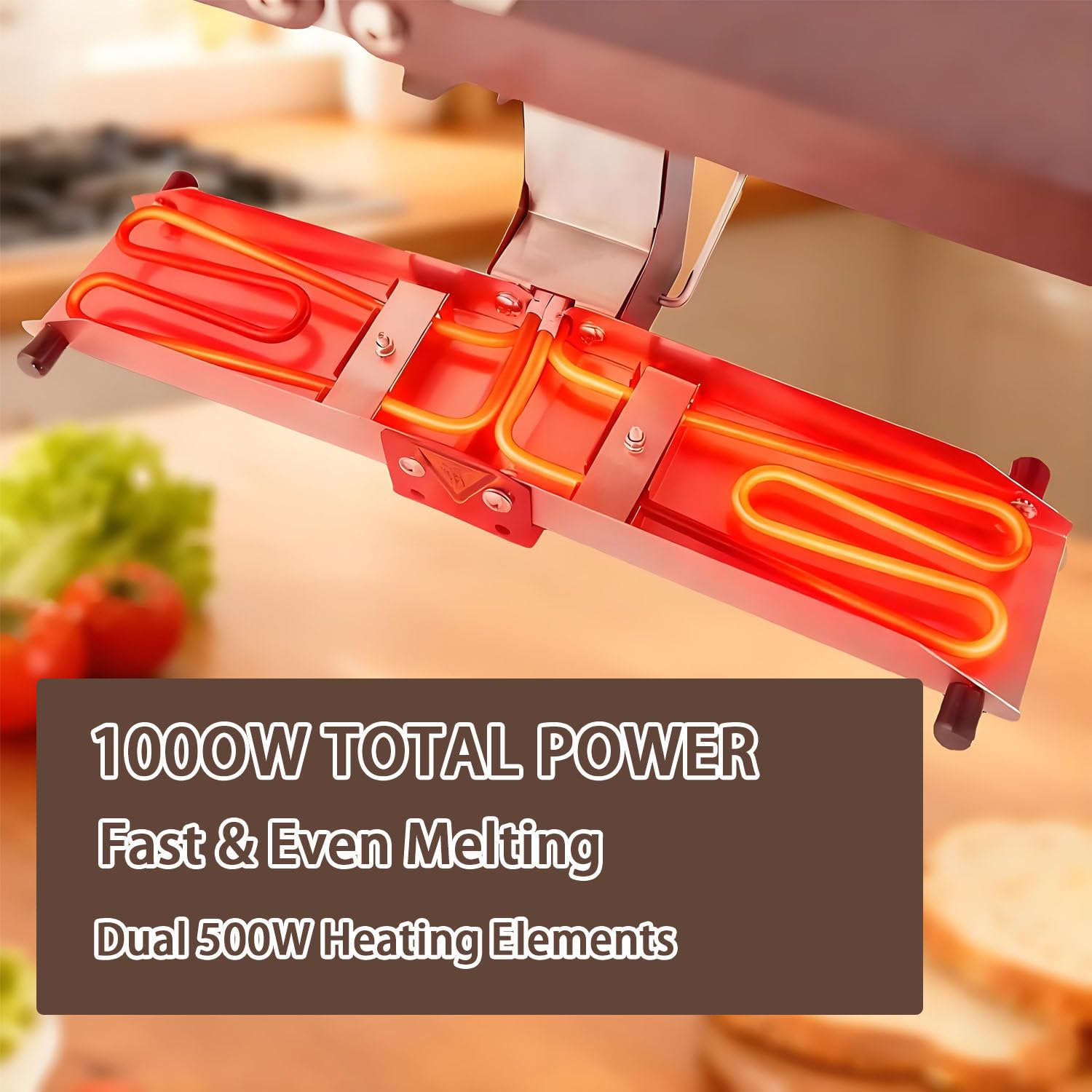 Raclette eléctrica Ajustable de 900 W, fundidora de Queso, Calentamiento rápido, Ajustable de 0 a 90°, Acero Inoxidable, para Medias Ruedas, cuñas y Bloques de Queso.